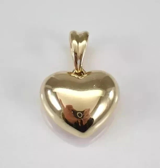 Vintage Puffy Heart Charm Women\'s Pendant 14K Yellow Gold Plated Silver