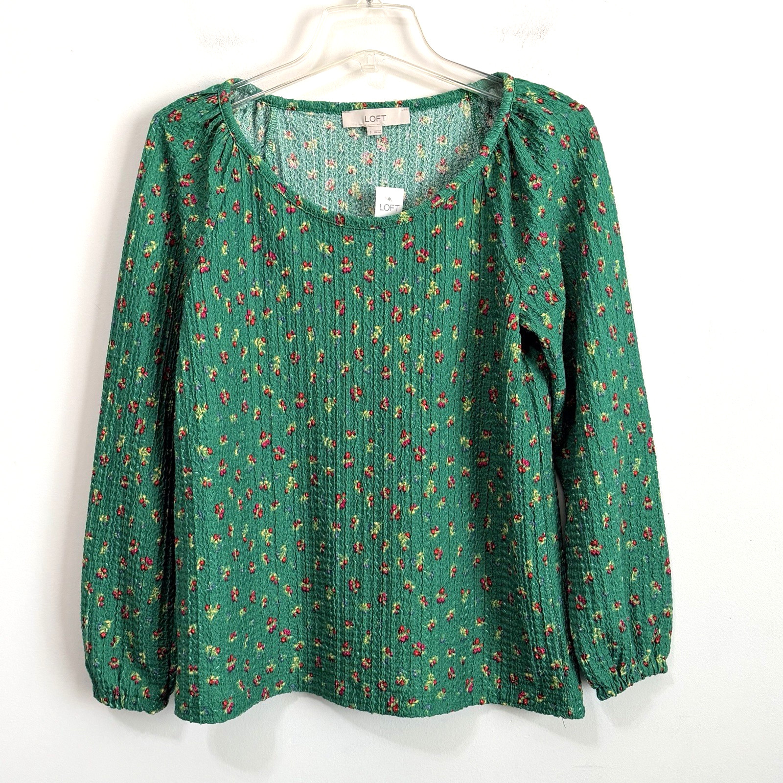 LOFT Ditsy Floral Top Shirt S Green Textured Long Sleeve Summer Spring NEW LOFT Ditsy Floral Top Shirt S Green Textured Long Sleeve Summer Spring NEW