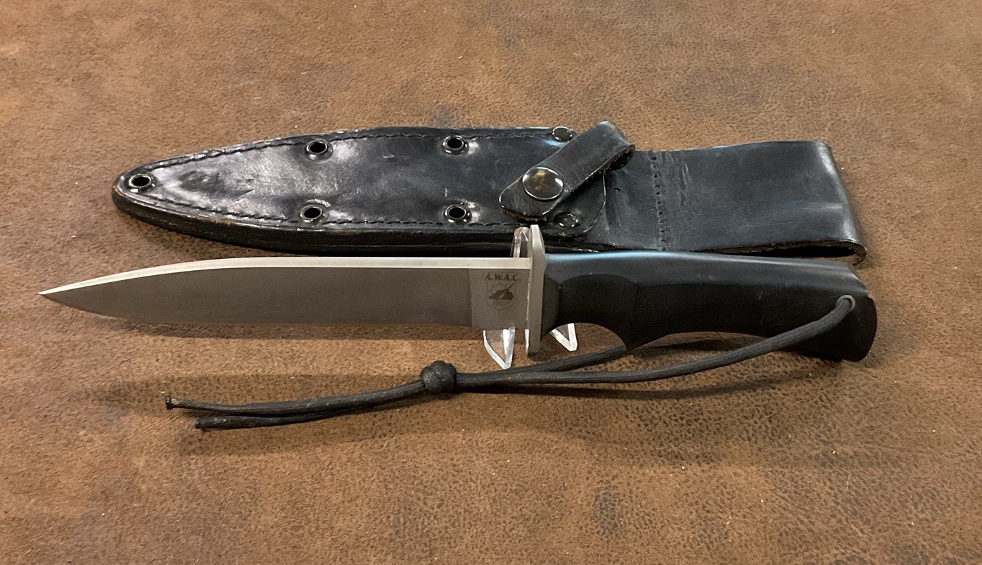 Vintage 1995-96 Blackjack Classic Blades AWAC Fighting Knife w Leather Sheath Vintage 1995-96 Blackjack Classic Blades AWAC Fighting Knife w Leather Sheath
