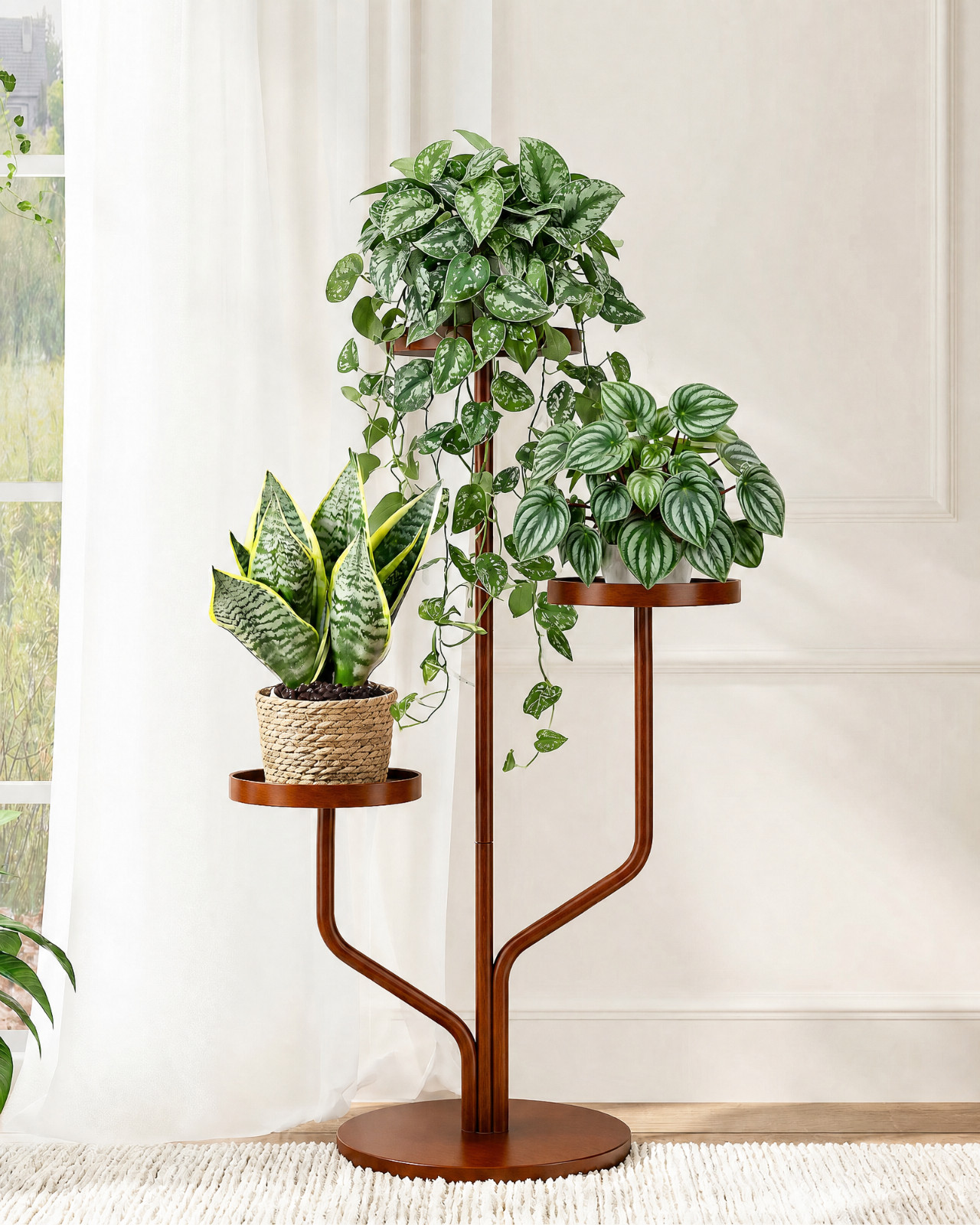 Bamworld 3Tier Plant Stand Indoor Outdoor Metal Plant Shelf Flower Holder Brown