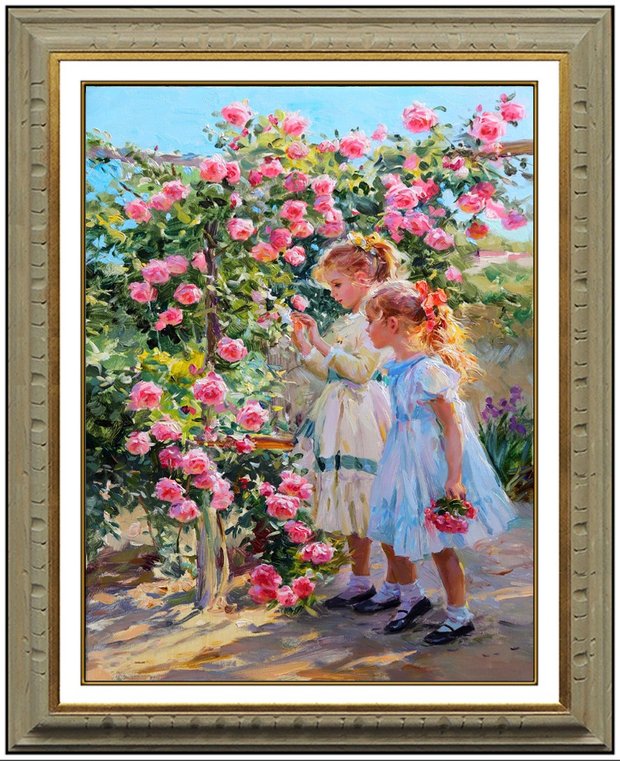 Hand Painted Oil Painting art Impressionist two Small girl on canvas 24X36\