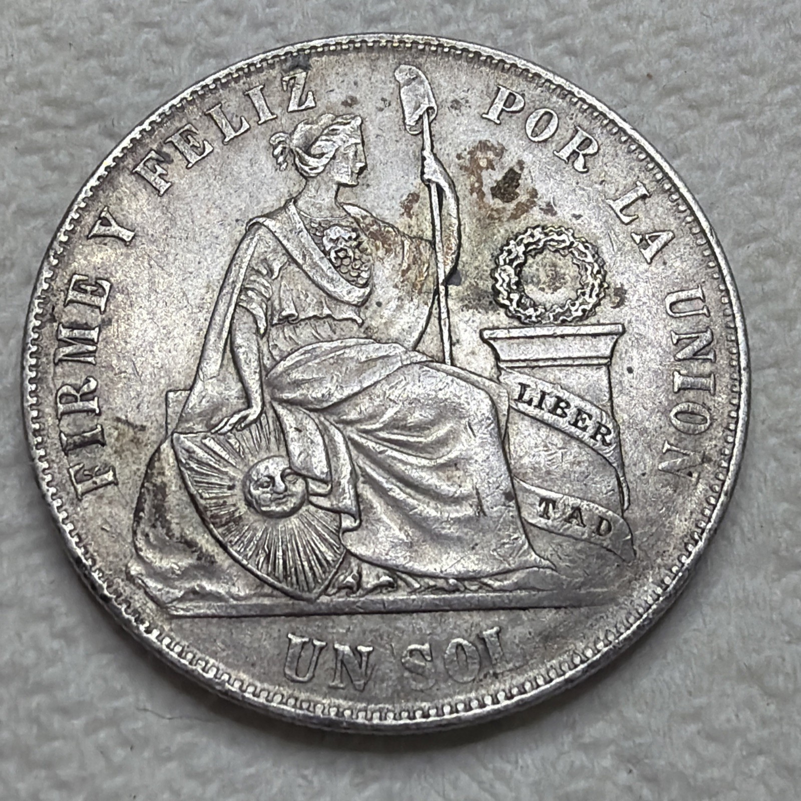 1869YB Peru 1 Sol Large Silver Crown with ASW of .7234 Nice Detail In AXF  👀