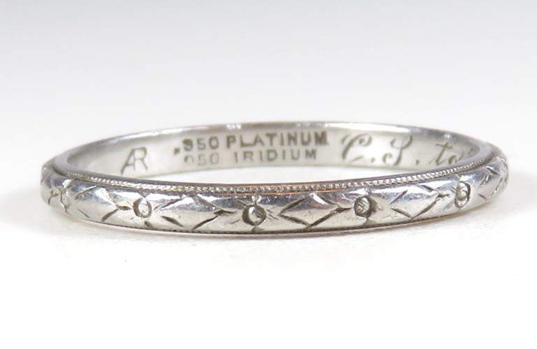 Antique 1930 Art Deco 950 Platinum Iridium Engraved Wedding Band Ring Sz 6.5