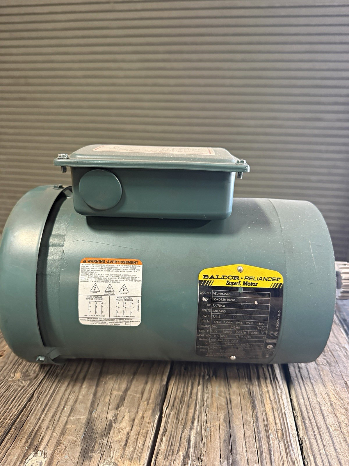 Baldor-Reliance Super-E 1HP 230/460V 3PH 1760RPM TEFC C-Face Motor VEUHM3546 Baldor-Reliance Super-E 1HP 230/460V 3PH 1760RPM TEFC C-Face Motor VEUHM3546