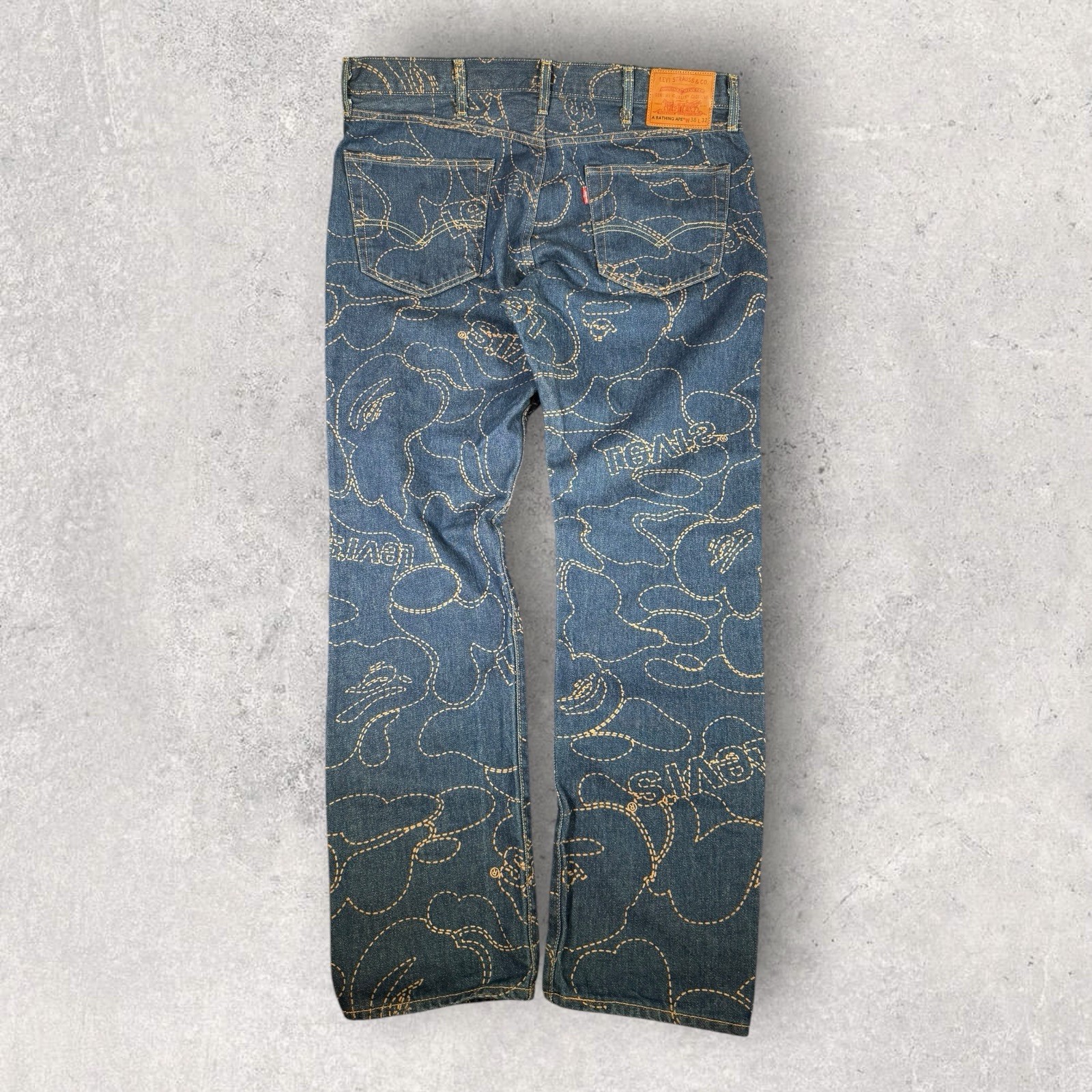 Levi’s x A Bathing Ape BAPE 501 \'93 Camo Jeans Indigo Blue 38x31 EUC Rare
