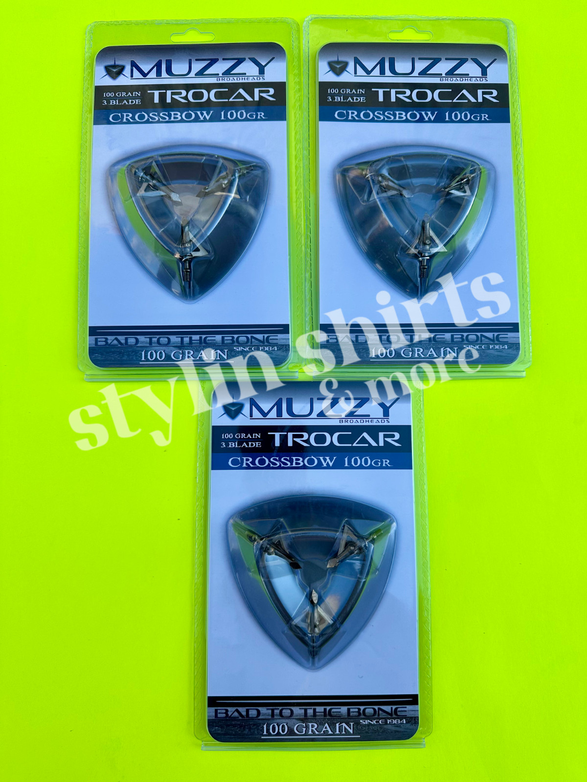 THREE MUZZY 3 Blade CROSSBOW Trocar 100 Grain Archery Hunting Fixed Broadhead