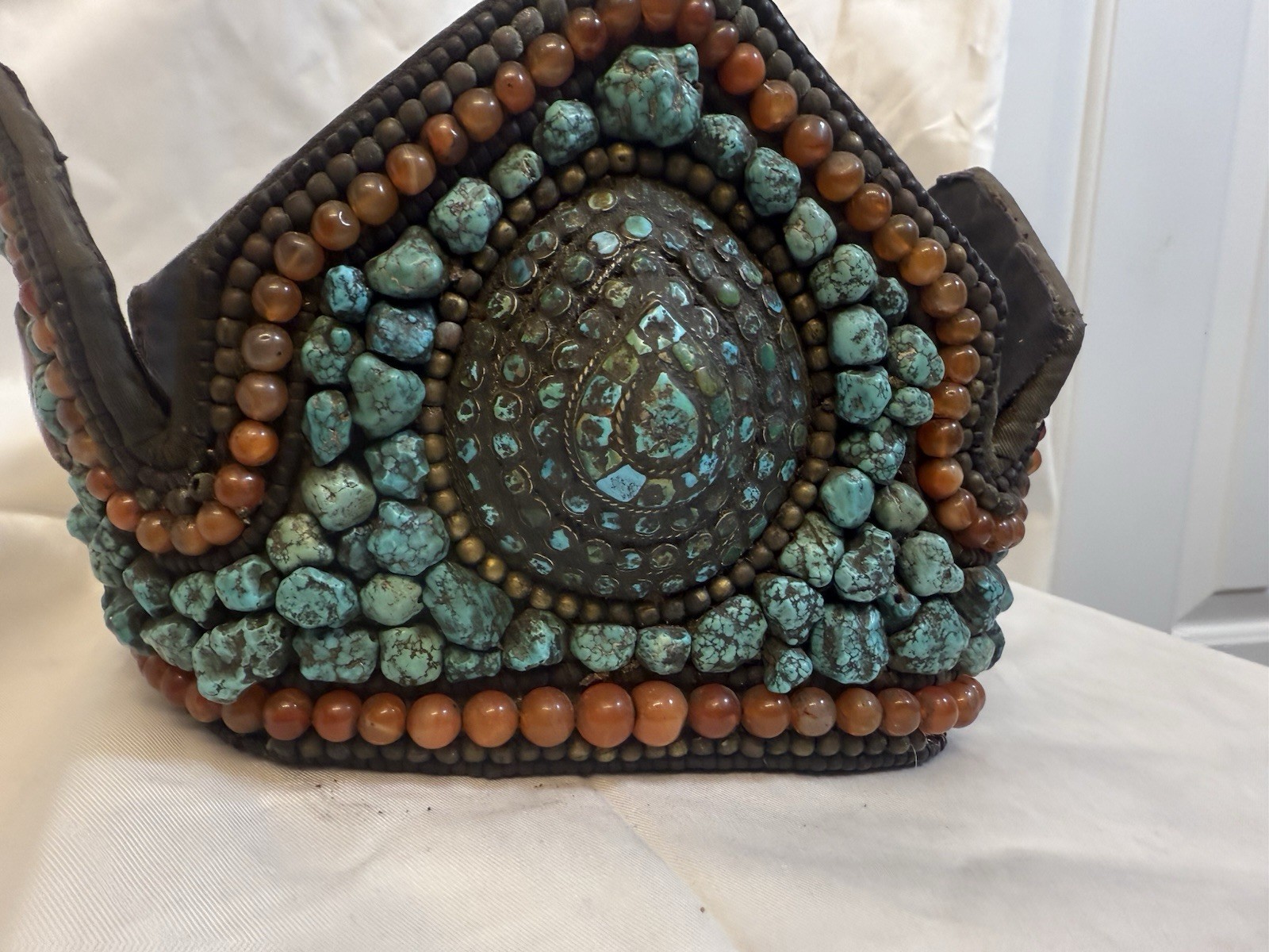 Antique -old, Tibetan Buddhist Perak hat with Turquoises Ladakh Antique -old, Tibetan Buddhist Perak hat with Turquoises Ladakh
