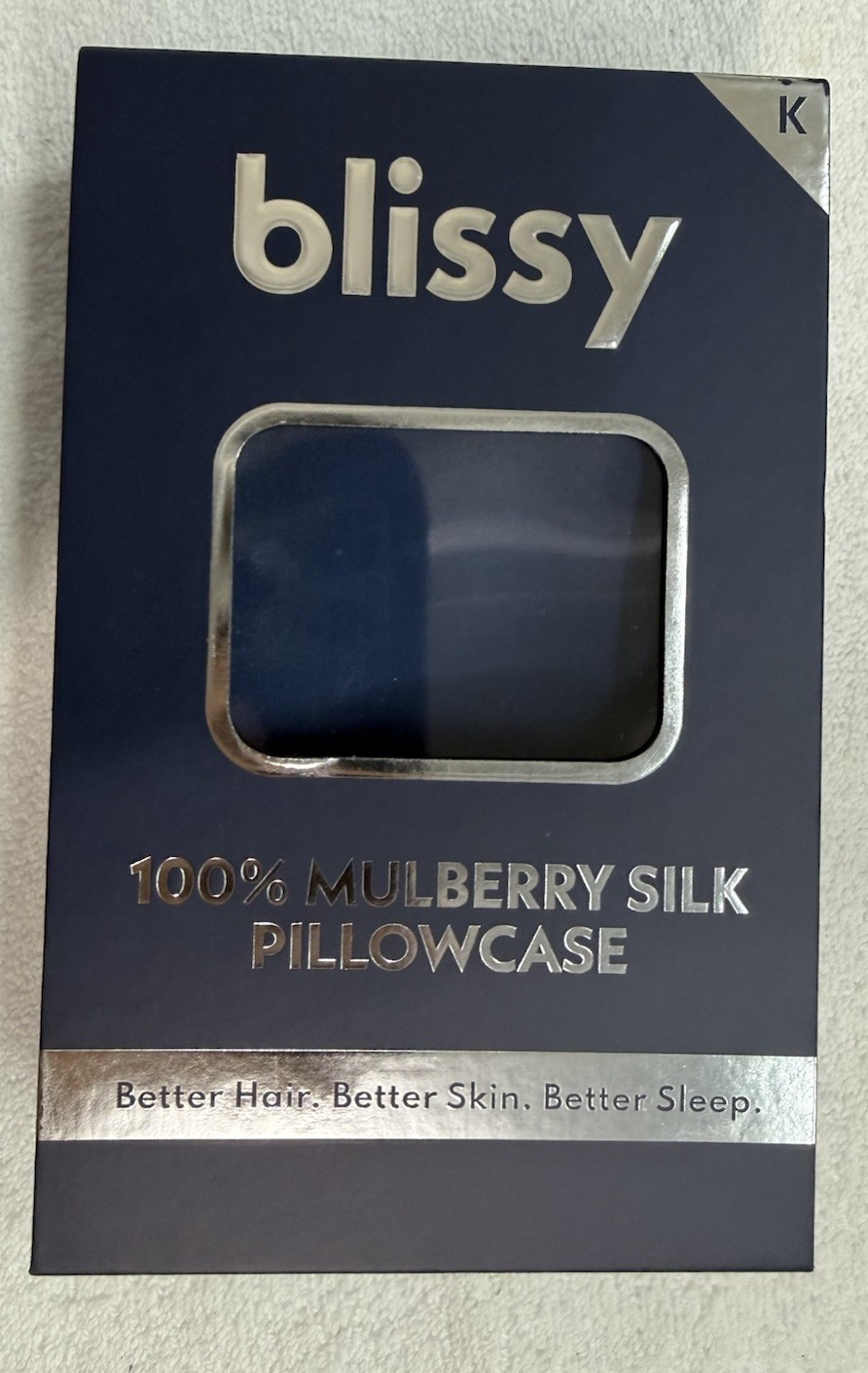Blissy Size King 600 Thread Count 100% Mulberry Silk Pillowcase Navy Blue 20677