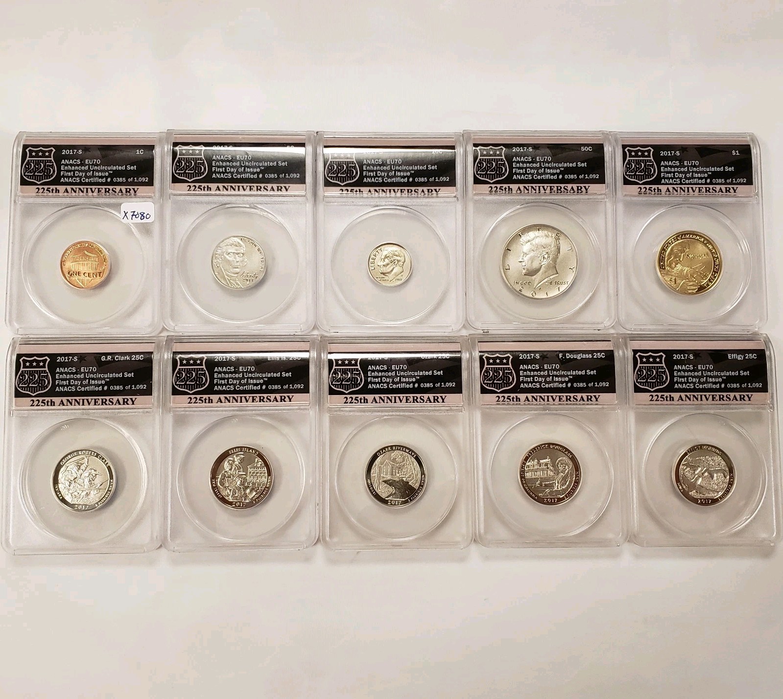 2017-S US Mint 225th Enhanced Uncirculated 10 Coin Set - ANACS EU 70 - SKU-X7080