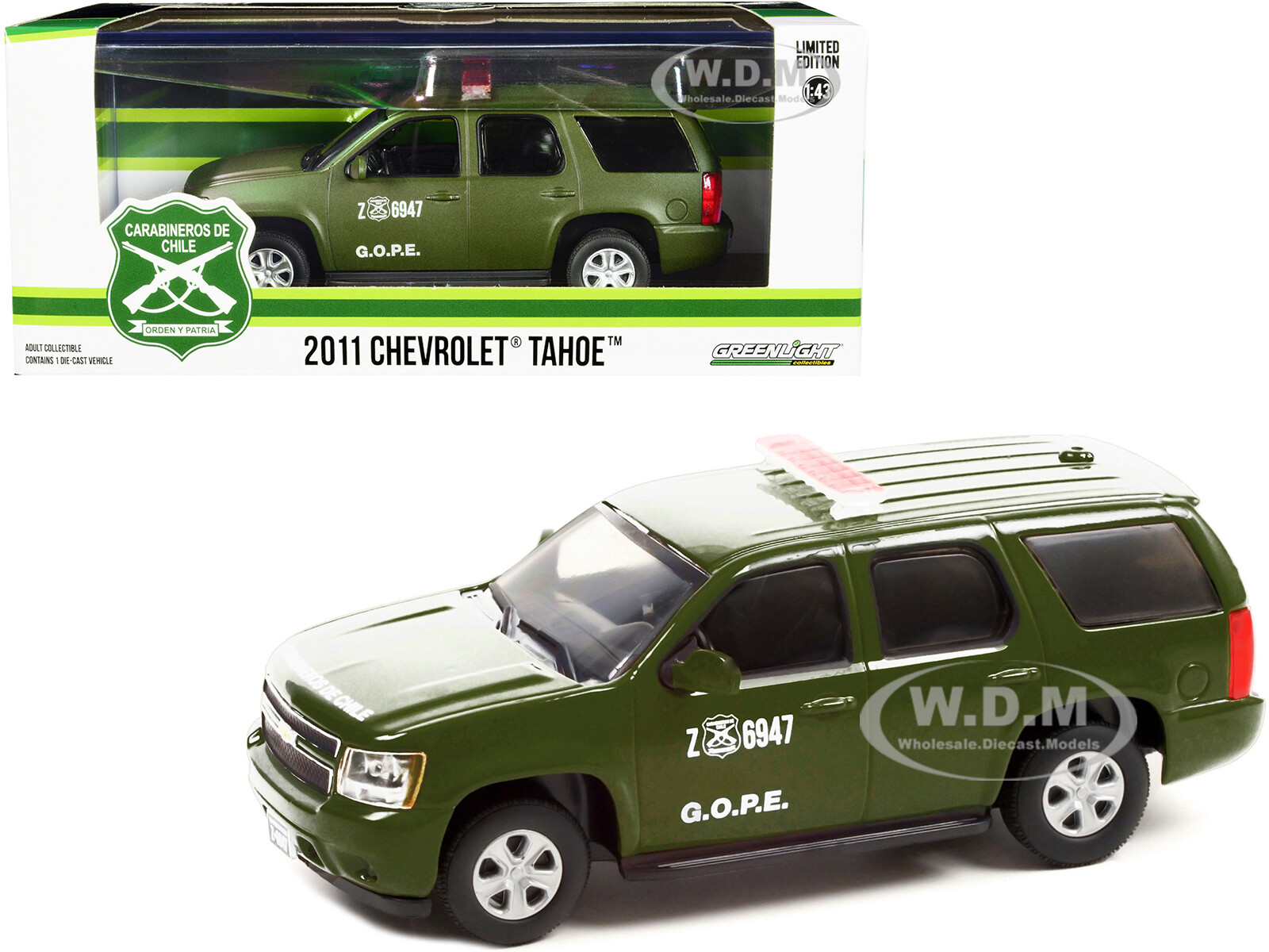 2011 CHEVROLET TAHOE MATT GREEN GOPE CARABINEROS DE CHILE 1/43 GREENLIGHT 86620