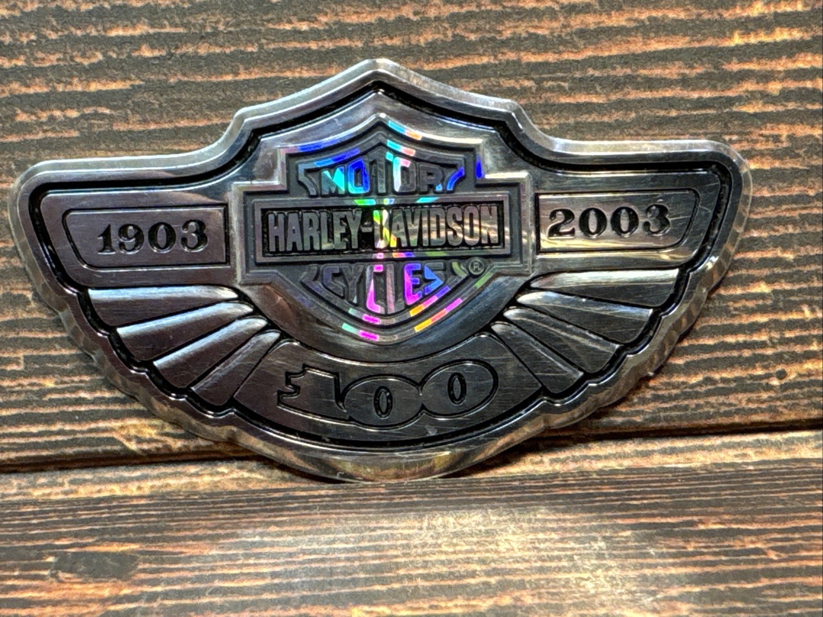 Harley Davidson 100th Anniversary Small Fender Medallion 2003 3” Wide EXCELLENT Harley Davidson 100th Anniversary Small Fender Medallion 2003 3” Wide EXCELLENT