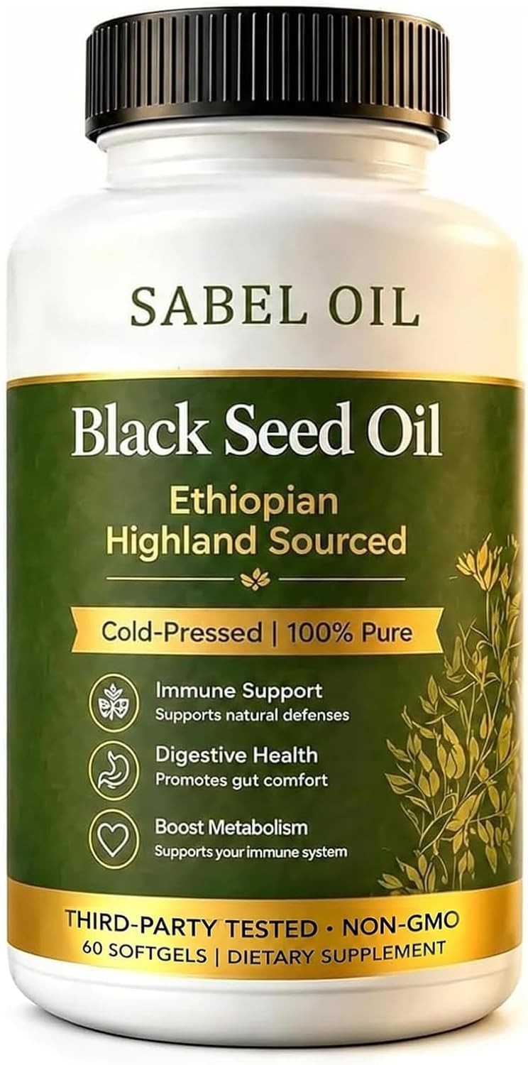 Sabel Ethiopian Black Seed Oil, Cold Pressed Black Seed Oil Capsules, 5% Thymoqu