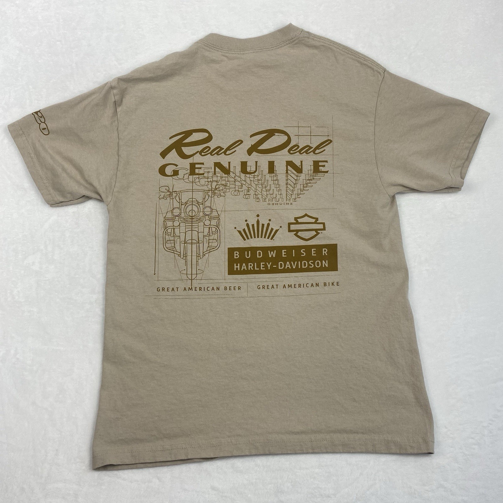 Harley Davidson x Budweiser Graphic Shirt Mens Medium Tan Crewneck Short Sleeve Harley Davidson x Budweiser Graphic Shirt Mens Medium Tan Crewneck Short Sleeve