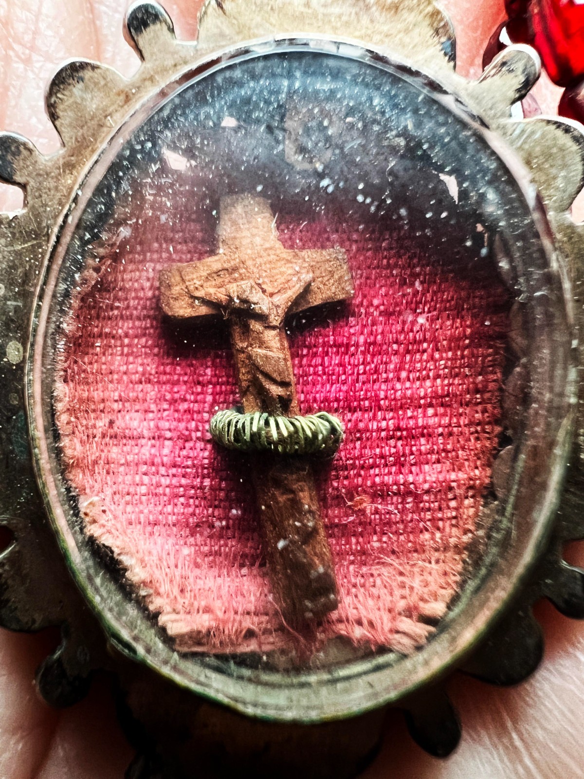 Victorian Bohemian Garnet Reliquary Devotional Locket with Hand Carved Crucifix