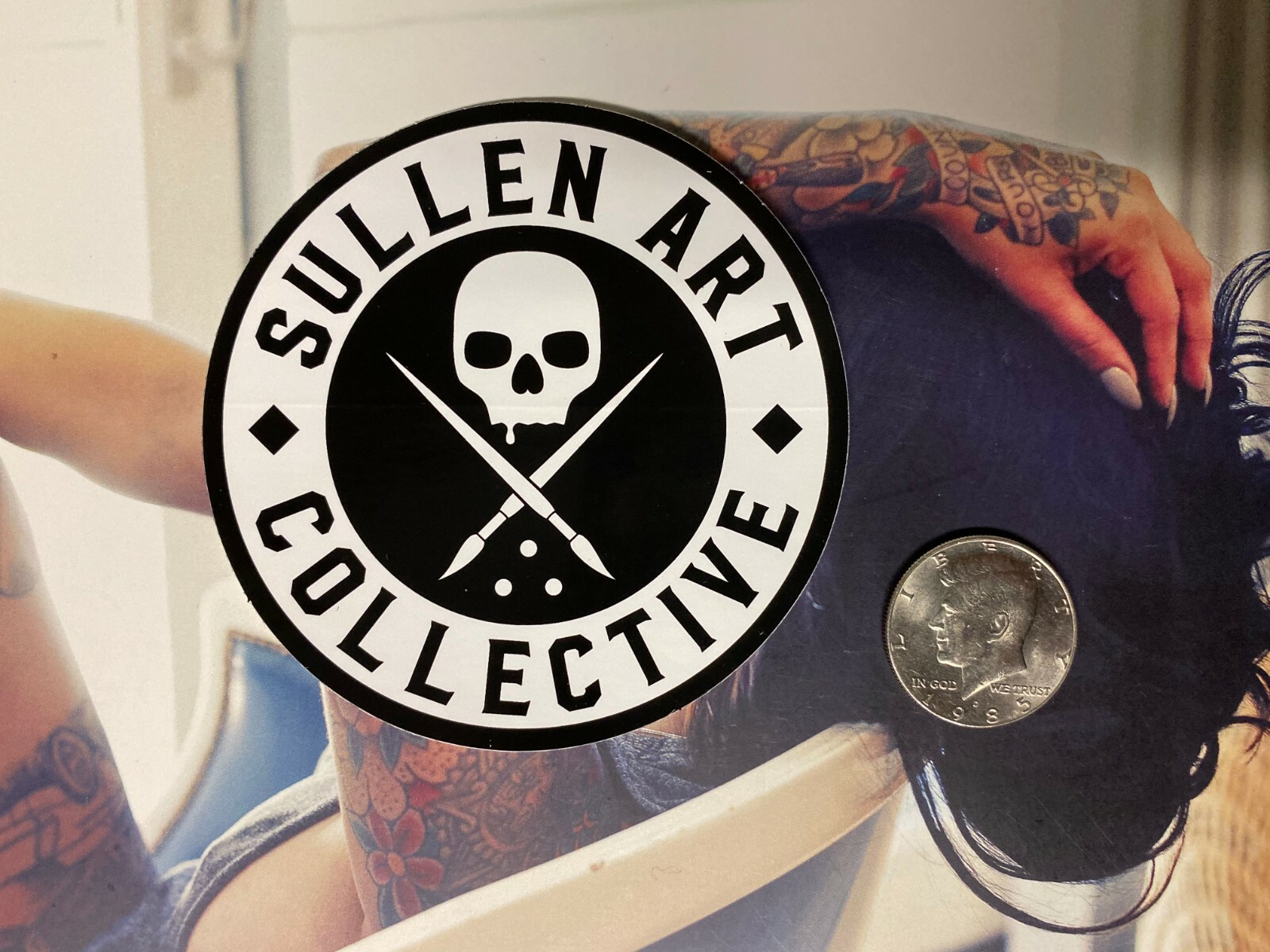 Sullen Pin Up Punk Street Bike Gothic Americana Tattoo Sticker BLACK LOGO SKULL