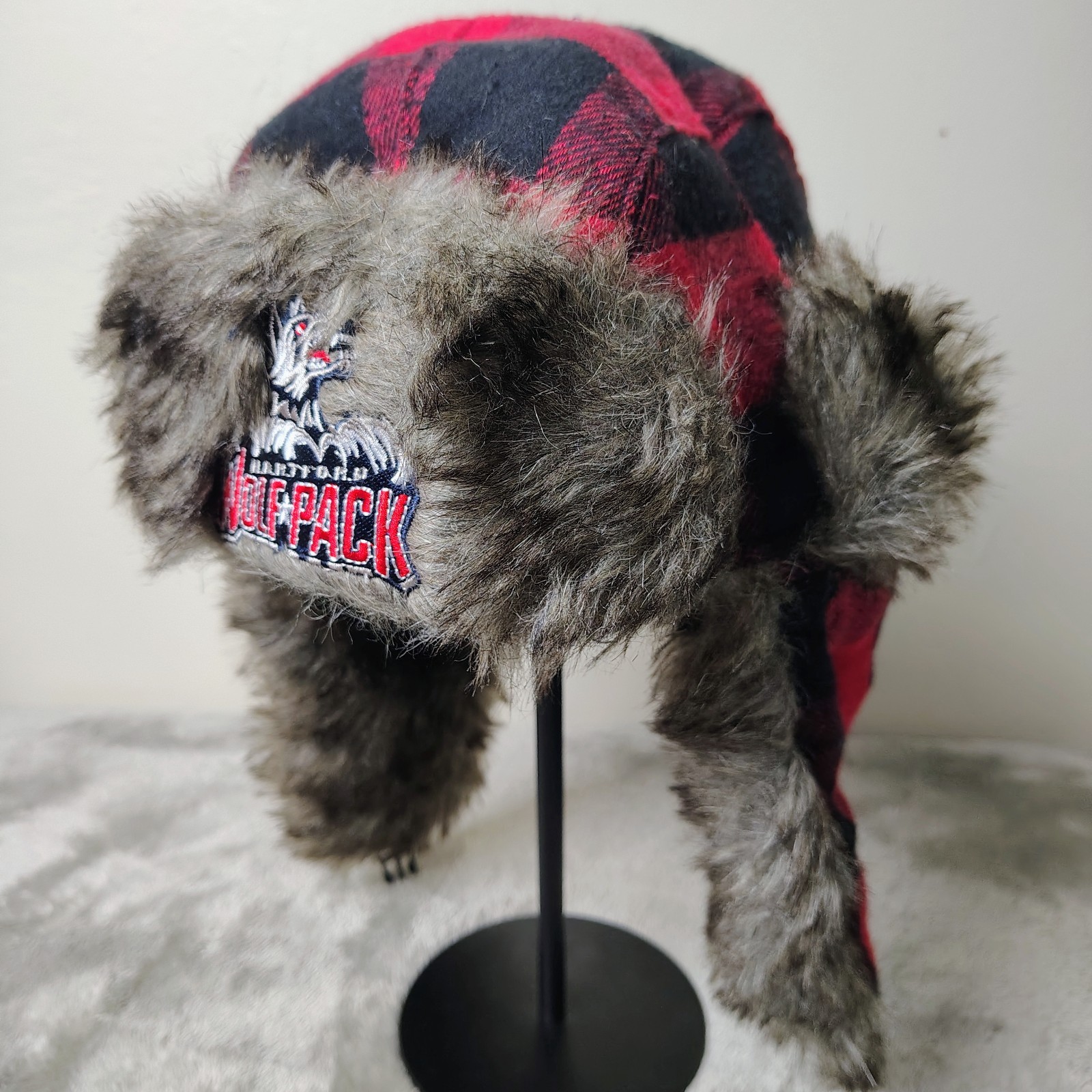 HARTFORD WOLF PACK Winter Trapper Hat AHL Hockey 2018 Aetna Promo Buffalo Plaid