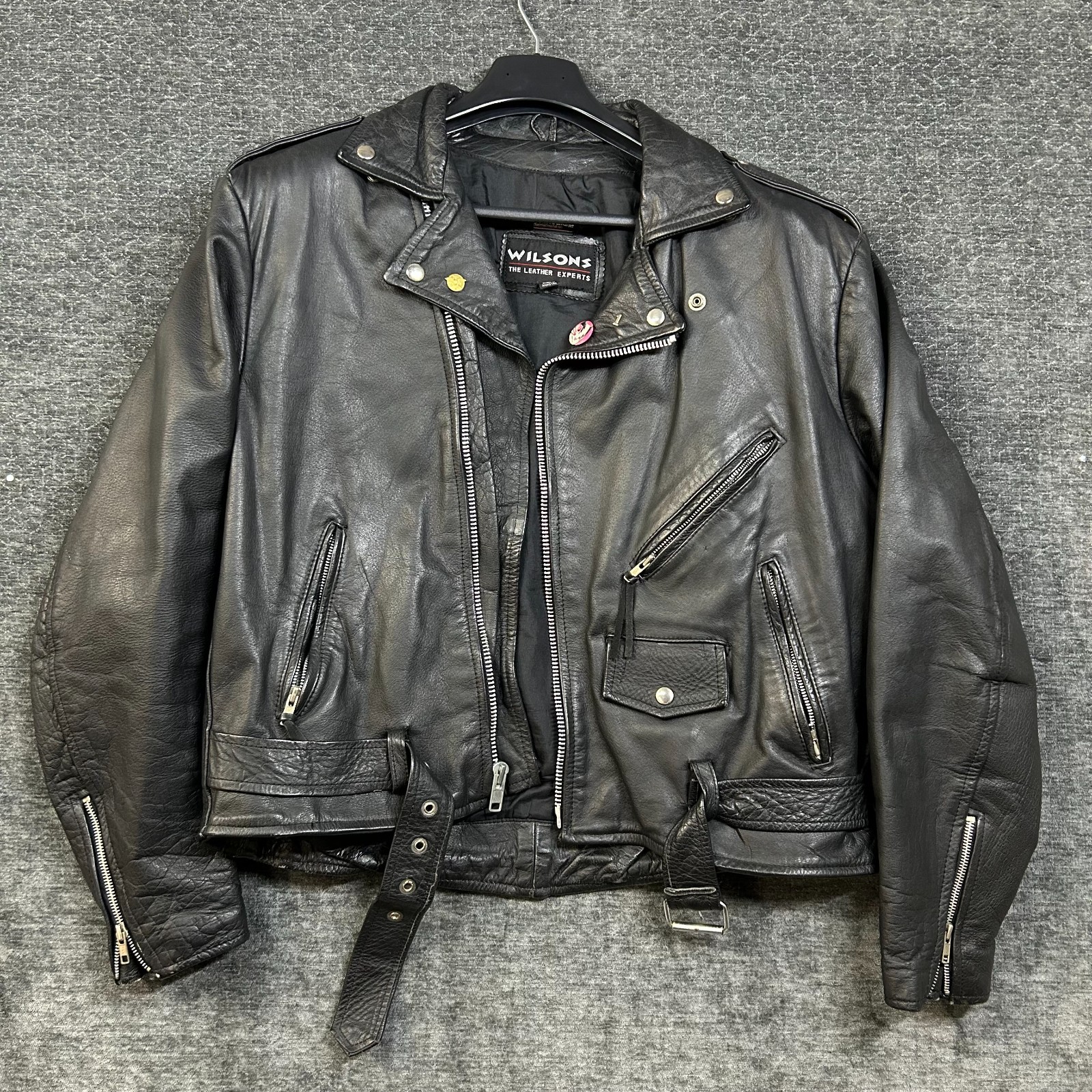 Vintage Wilsons Leather Motorcycle Jacket Mens Black Thinsulate Moto Biker - XL