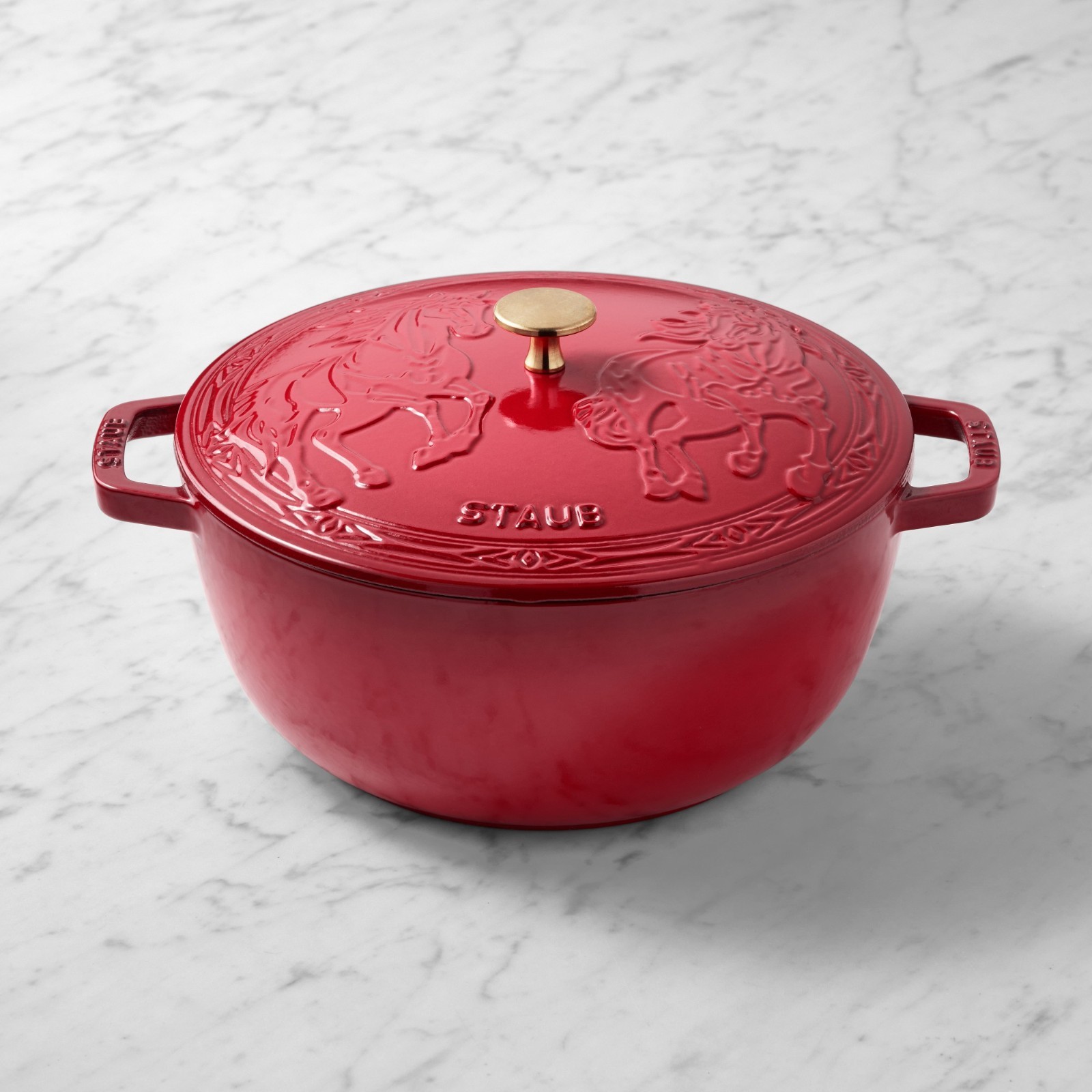 Staub Enameled Cast Iron Essential French Oven with Horse Lid 5-Qt  Authentic