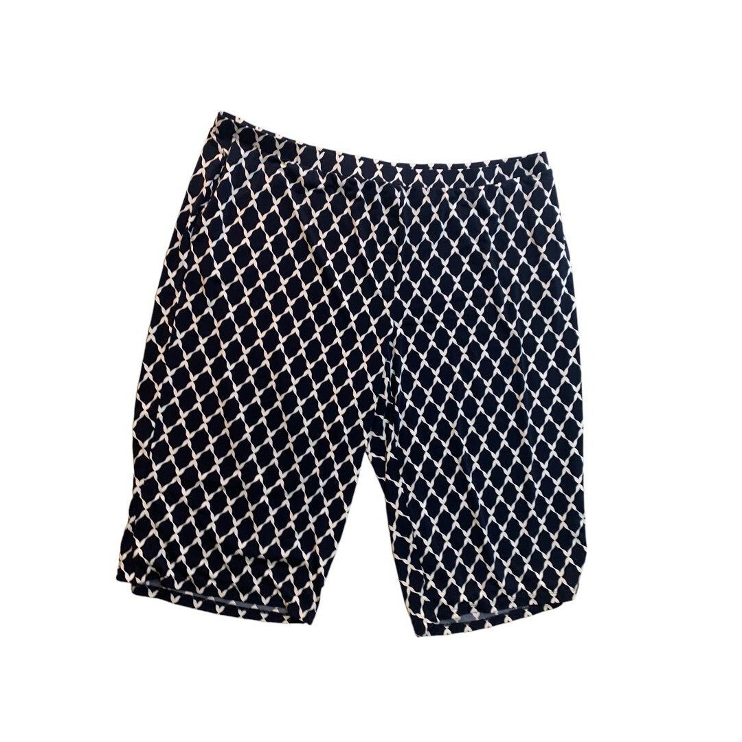3X Susan Graver Pull On Navy Blue White Pattern Crop Pants Pockets Women\'s 3X Susan Graver Pull On Navy Blue White Pattern Crop Pants Pockets Women\'s