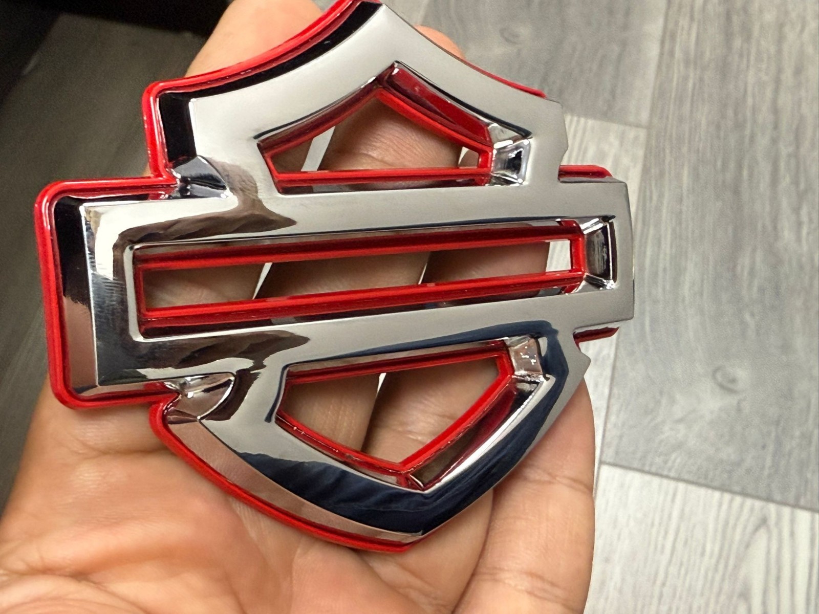 Harley Davidson CVO Emblems, Red and Chrome Metal sized for Gas Tank