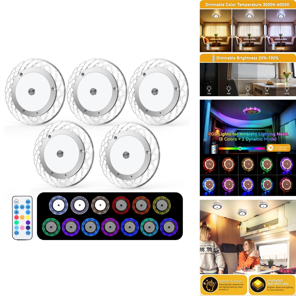 BlueFire RV Interior LED Ceiling Light 12V Dome Light with Dimmer BlueFire RV Interior LED Ceiling Light 12V Dome Light with Dimmer