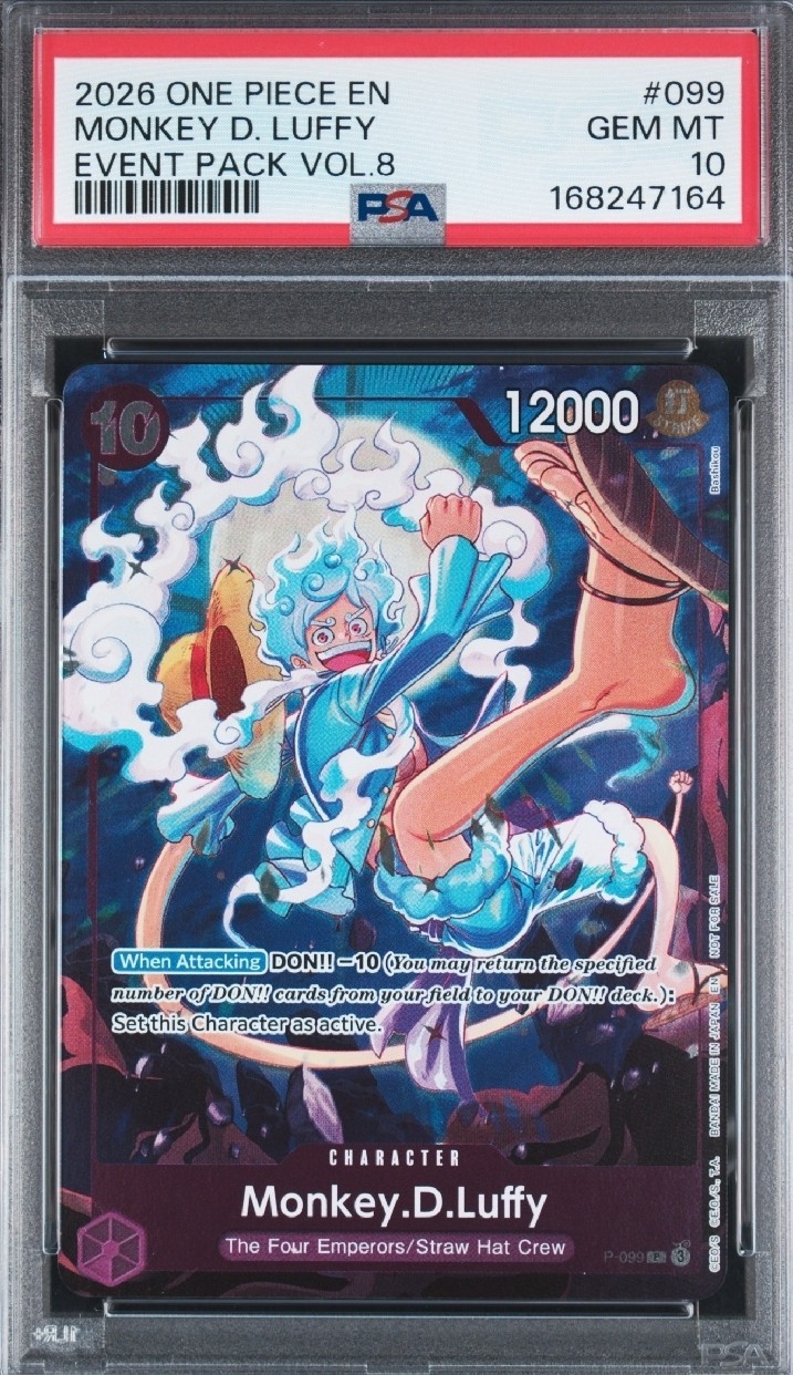 2026 ONE PIECE EVENT PACK VOL. 8 PROMO GEAR 5 #099 MONKEY D LUFFY PSA 10 GEM MT 2026 ONE PIECE EVENT PACK VOL. 8 PROMO GEAR 5 #099 MONKEY D LUFFY PSA 10 GEM MT