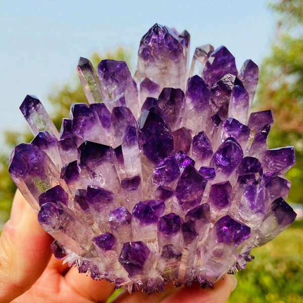 Decoration Rare Violet Ghost Phantom Amethyst Quartz Crystal Cluster Healing 