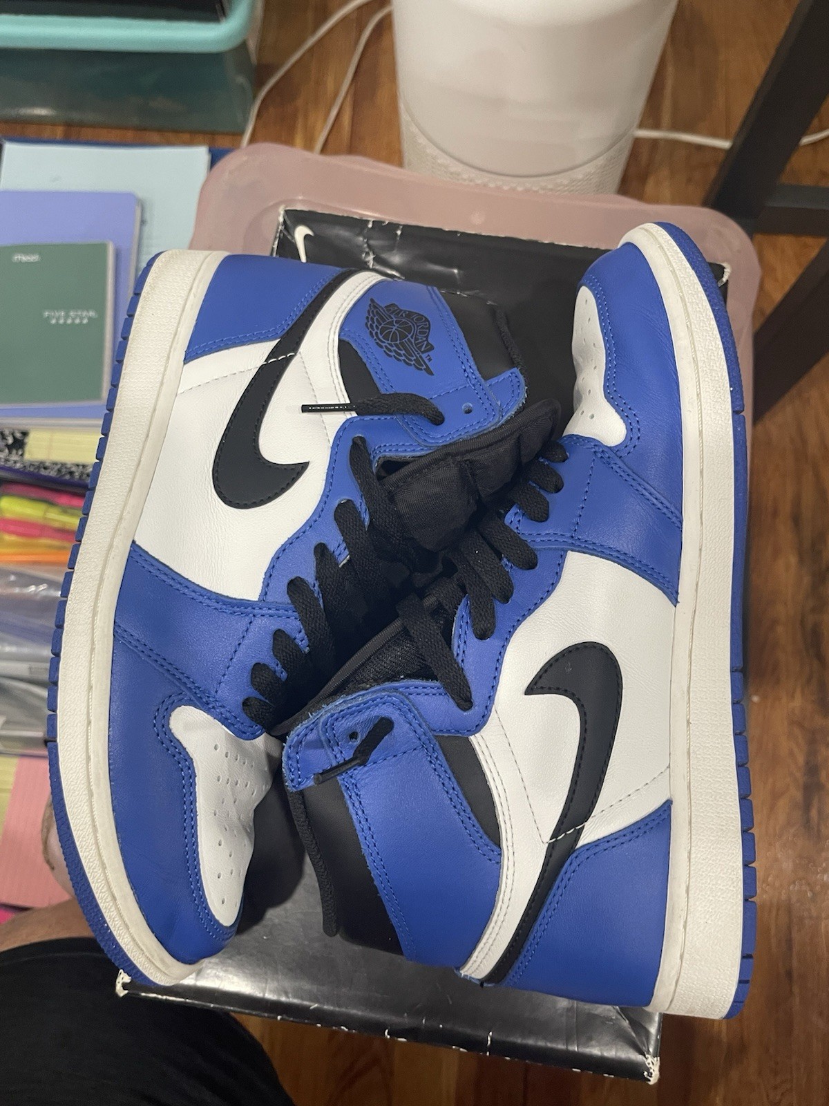 Nike Air Jordan 1 High Top Leather Colorblock Sneakers Blue White Black