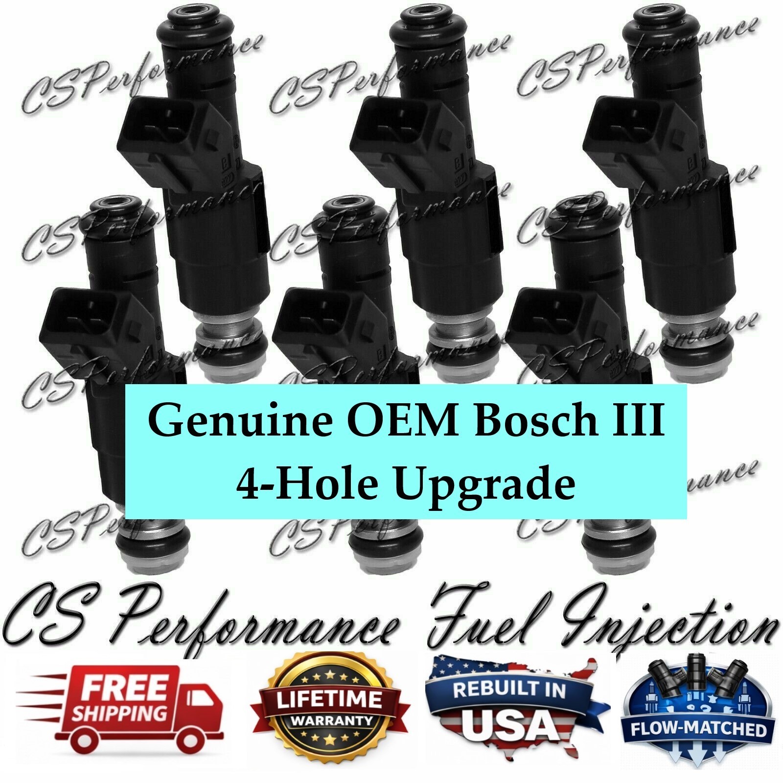 Bosch III 4-Hole UPGRADE Fuel Injectors (6) for 93-95 Jeep 4.0 Cherokee Wrangler