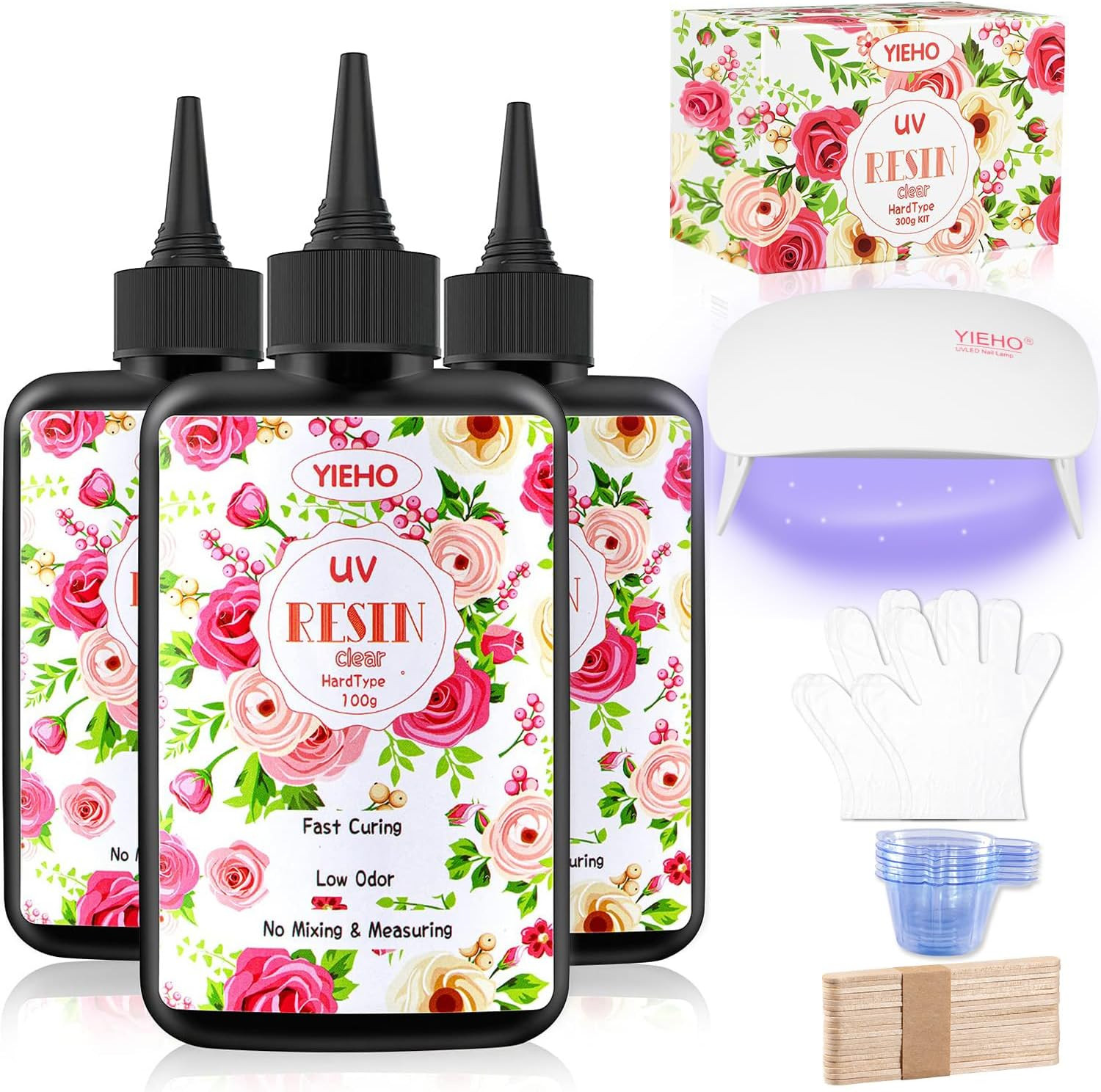 YIEHO 300G UV Resin Kit with Light-Upgraded Crystal Clear Hard UV Curing Premixe
