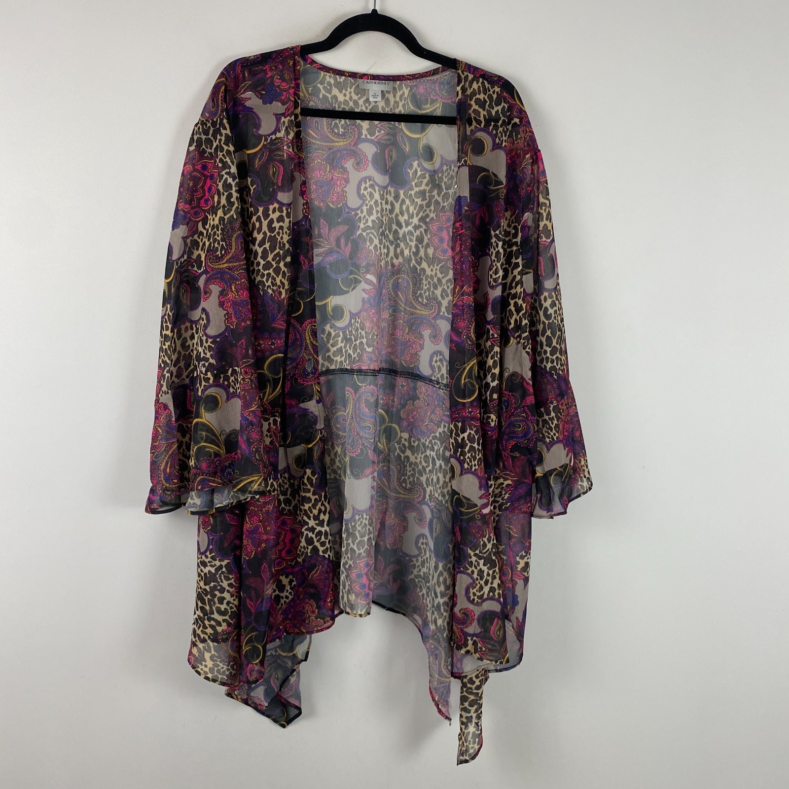 Catherines Seasonless Cascade Kimono Size 5X Bell Sleeve Floral Sheer Chiffon
