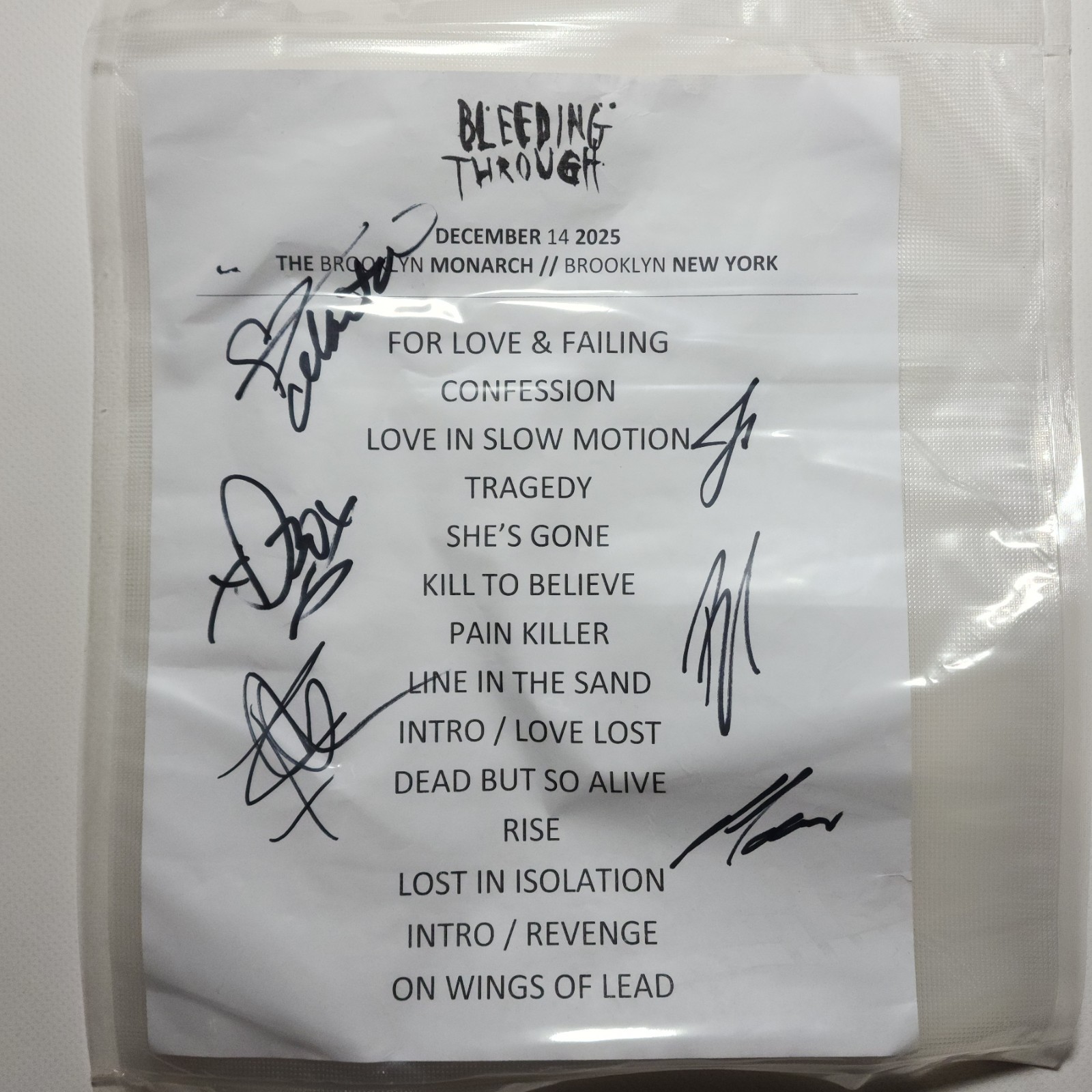 Bleeding Through Autographed Signed Setlist - Mount Rushmore Of Metalcore 2025