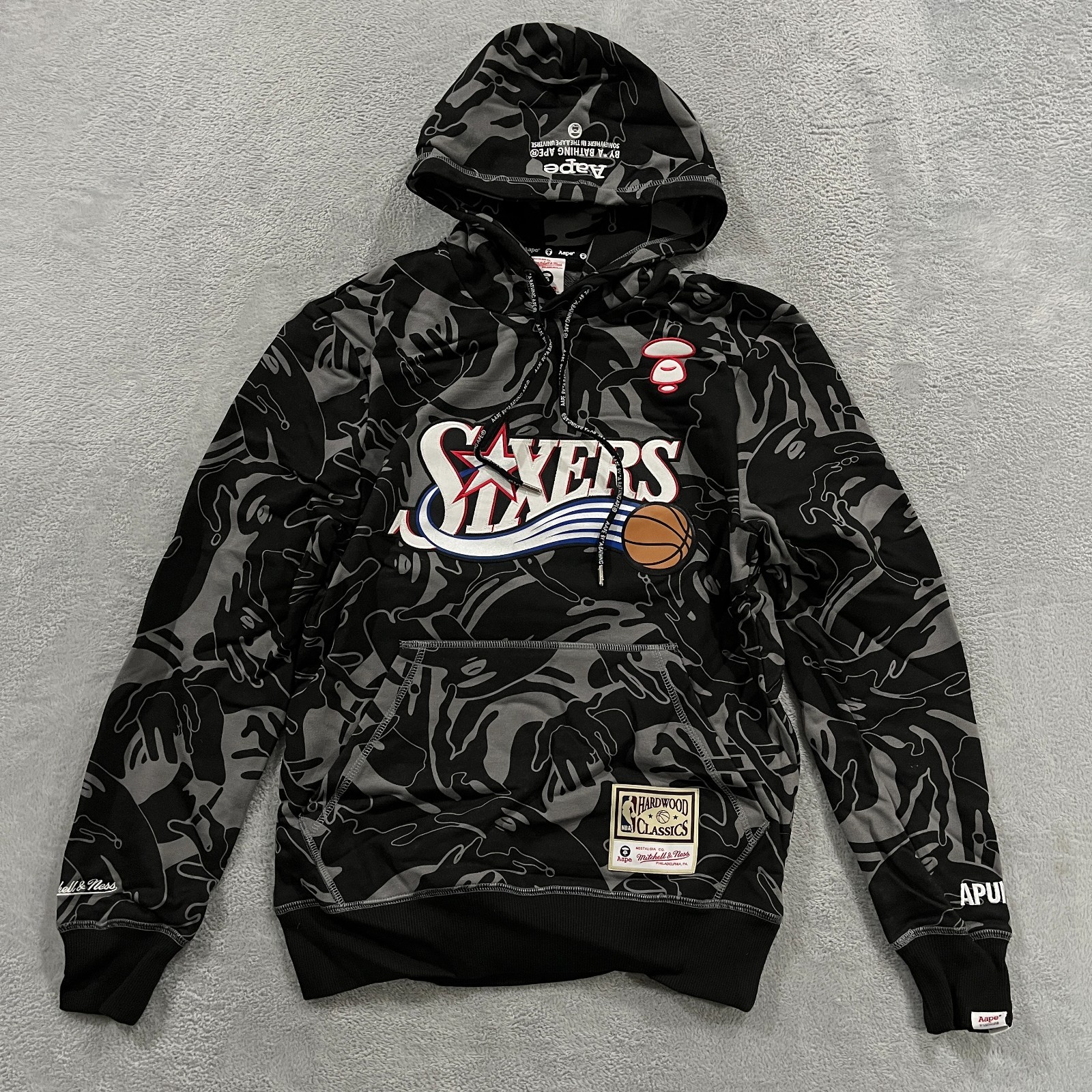 Brand New Aape X Mitchell & Ness Philadelphia Sixers Hoodie Men\'s Small NBA Y2K