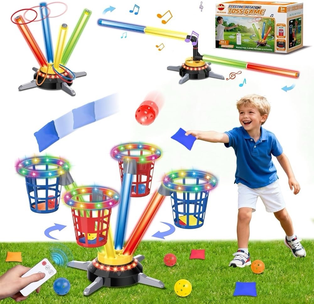 3 in 1 Toss Game For Kids Party, Light & Music, Electric Rotation, New
