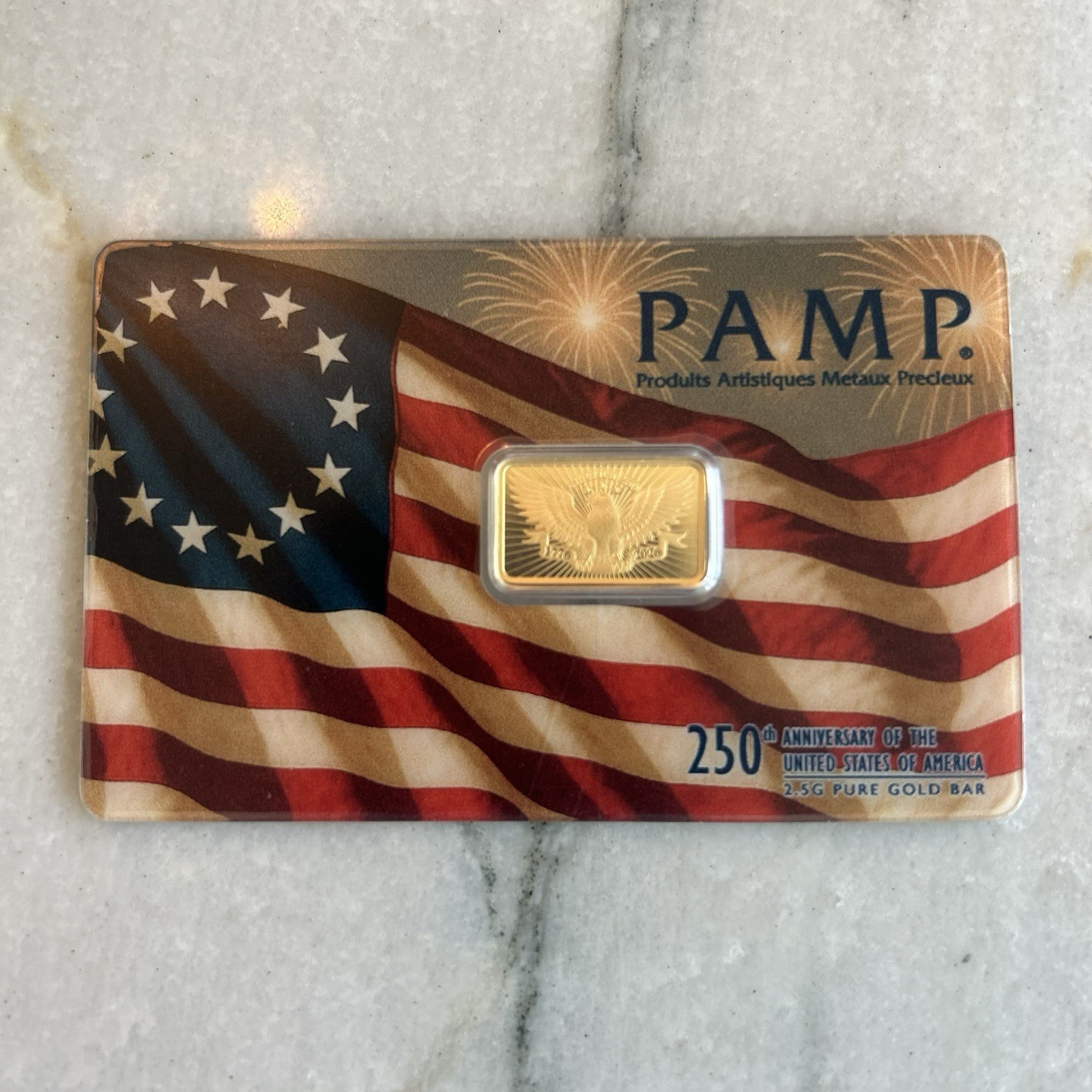 1776-2026 PAMP Suisse USA 250th Anniversary 2.5g .9999 Gold Bar Sealed Assay