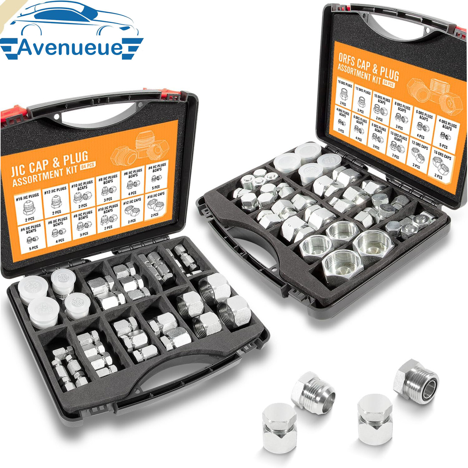 128-Pcs JIC & ORFS Cap /Plug Assortment Kit, Hydraulic Hose Tube & Pipe Fittings