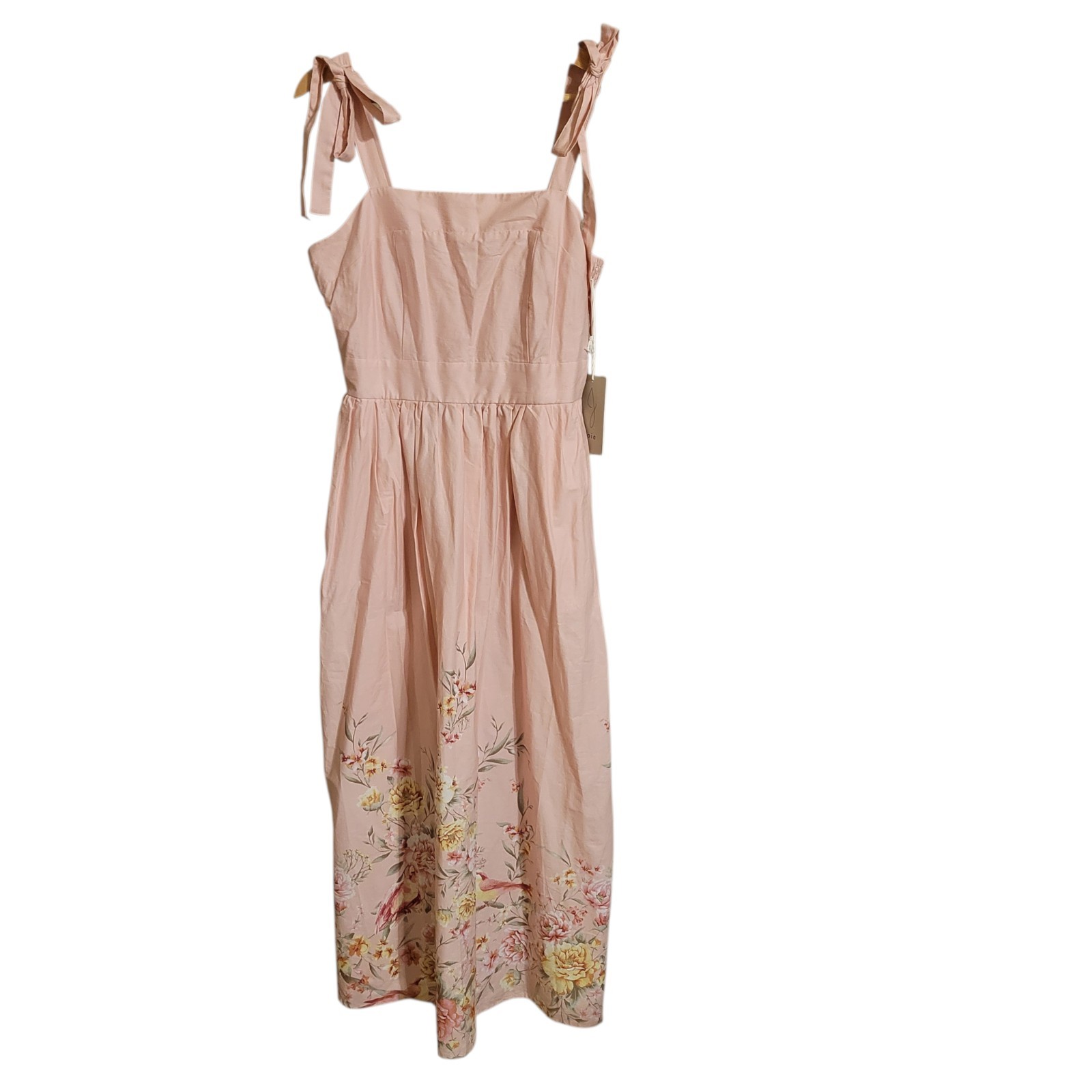 Joie Pink Floral Midi Dress NWT Large Sleeveless Pockets Cotton