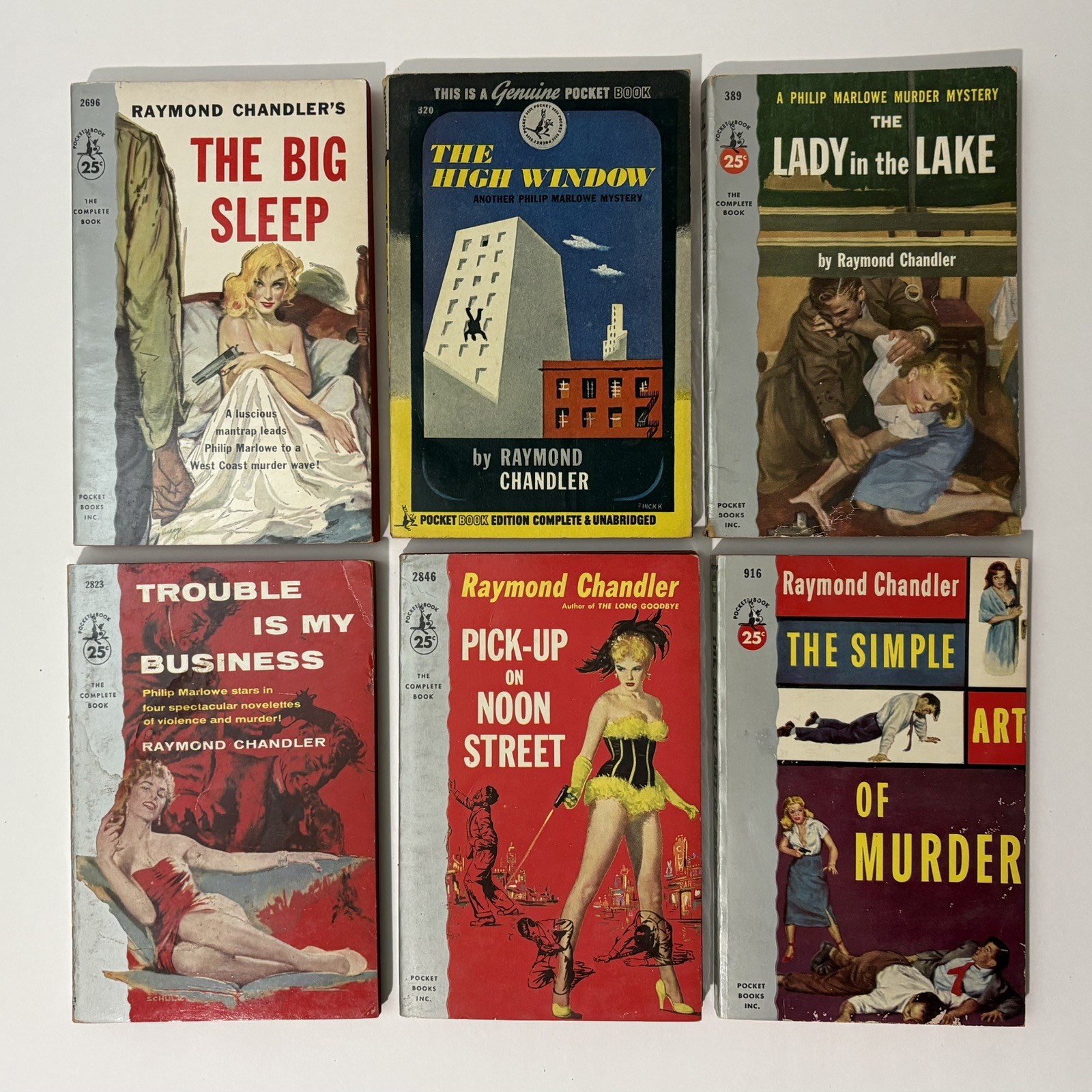 ​Vintage 1940s-60s Pocket Books Paperback Lot (6) Raymond Chandler Mystery Pulp