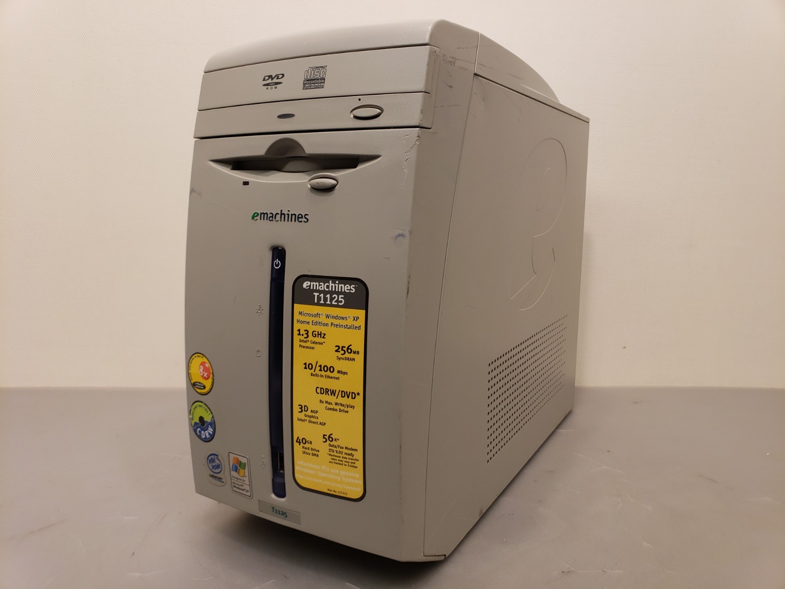 Vintage eMachines T1125 Celeron 1.3GHz 128MB 40GB WinXP PC Tower *No Side Cover Vintage eMachines T1125 Celeron 1.3GHz 128MB 40GB WinXP PC Tower *No Side Cover