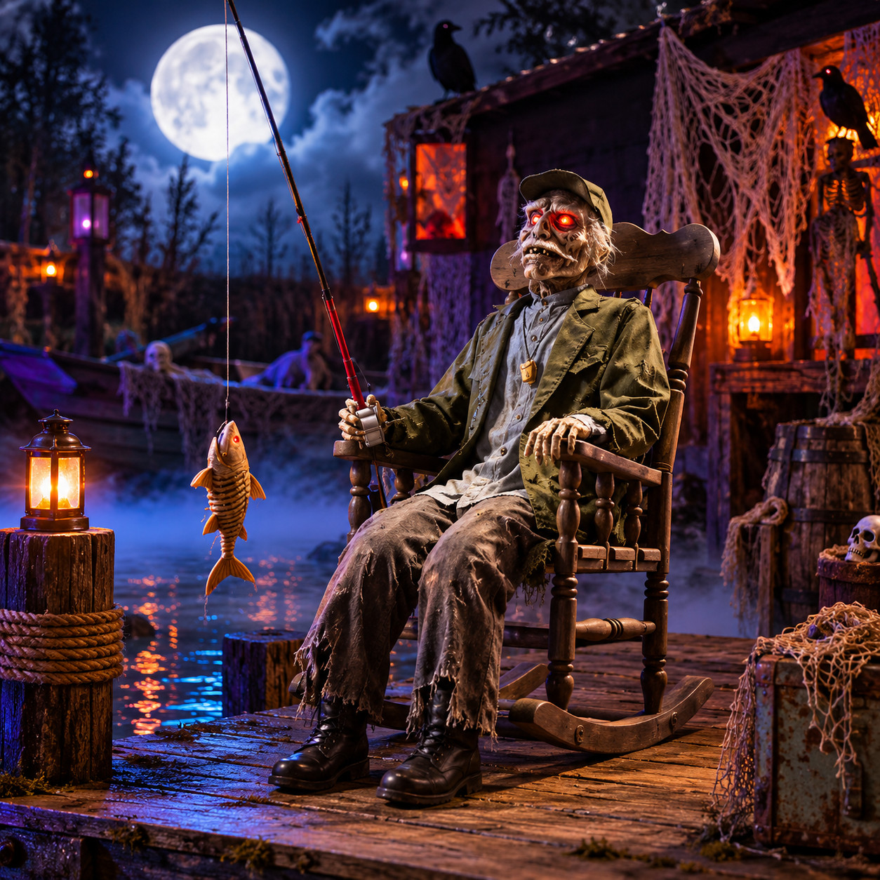 Home Accents 6.5 FT Dead Water Animated LED Fisherman Rocking 25PA04070