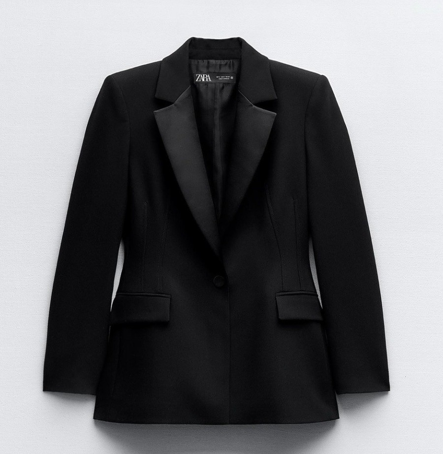 Zara Womens Black Tuxedo Jacket Blazer Satin Collar Dinner NTW $89 Retail