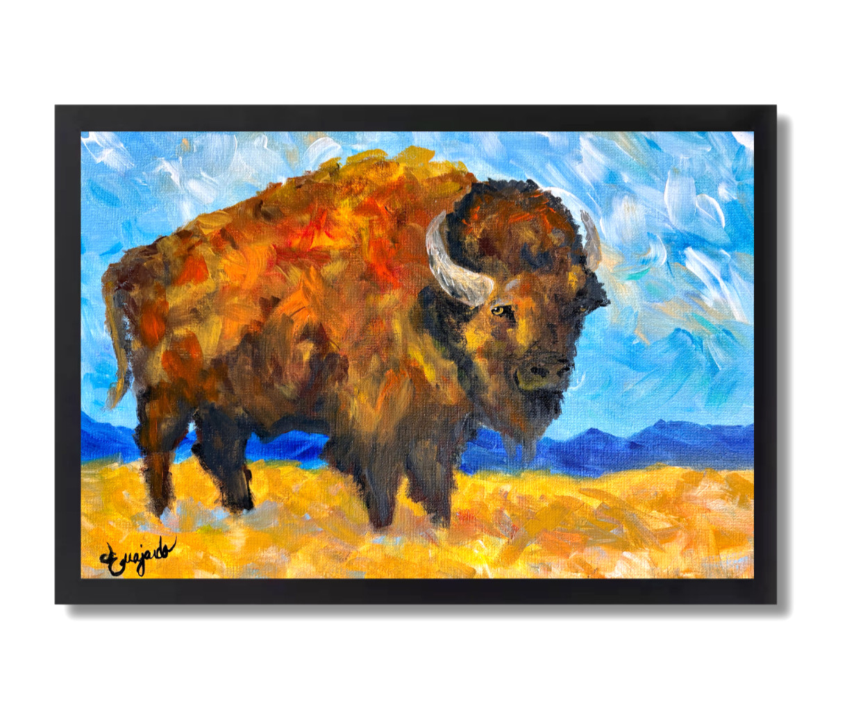 Guajardo Art Original 16x12 Impressionism Buffalo Prairie Artwork on Canvas