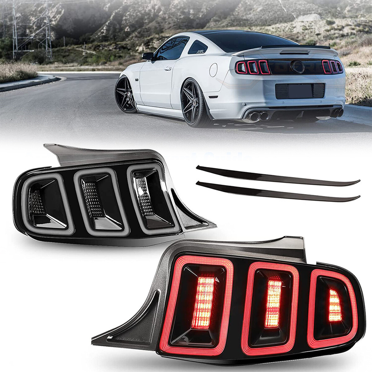 For 2010-2014 Ford Mustang Smoke Len Pair LED Tail Lights Sequential Signal Lamp