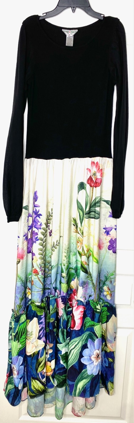 HARD TAIL Forever Floral Print Colorblock Cotton Long Sleeve Maxi Dress M = 8/10