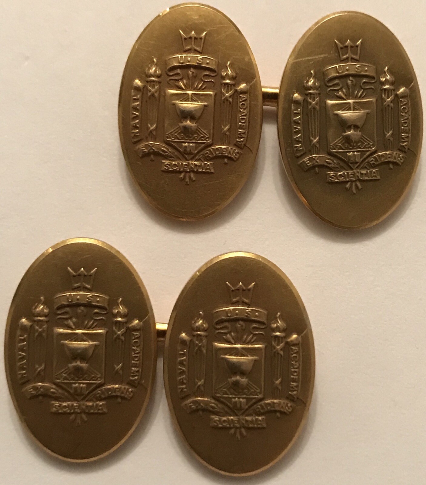 1930’S KREMENTZ U.S. NAVAL ACADEMY”EX SCIENTIA TRIDENS”14K ROLLED GOLD CUFFLINKS 1930’S KREMENTZ U.S. NAVAL ACADEMY”EX SCIENTIA TRIDENS”14K ROLLED GOLD CUFFLINKS