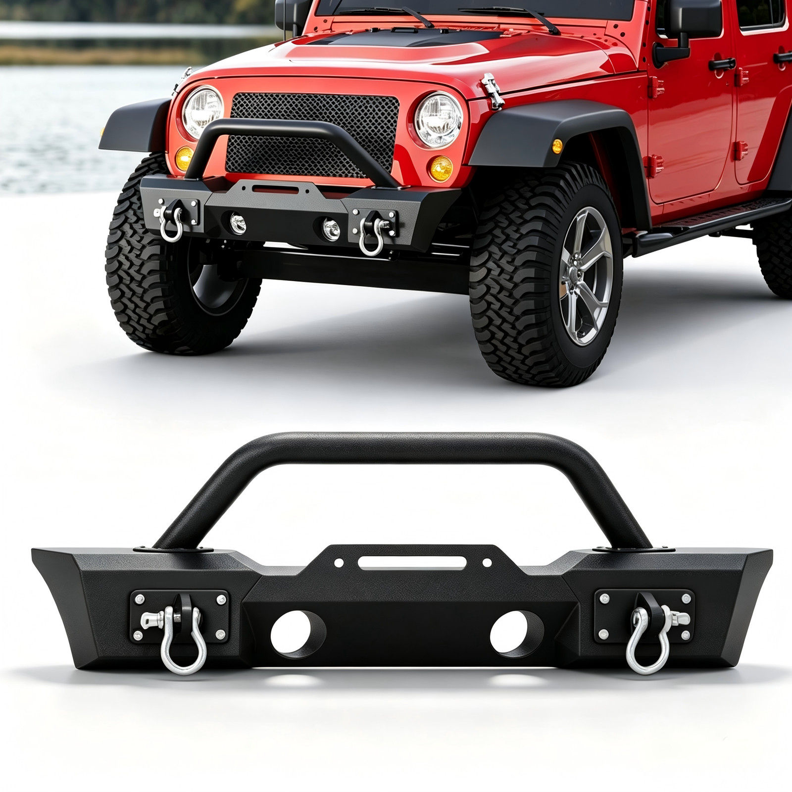 for 2007-2018 Jeep Wrangler JK JL Front Stubby Bumper w/Winch Plate & D-Rings
