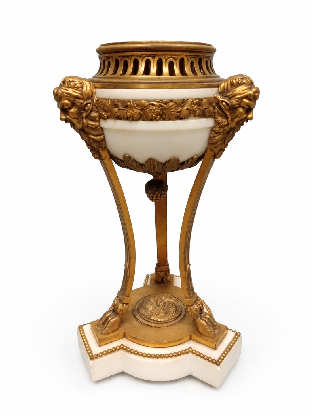 Antique French Louis XVI Style Gilt Bronze & White Marble Cassolette Urn 10.75 Antique French Louis XVI Style Gilt Bronze & White Marble Cassolette Urn 10.75