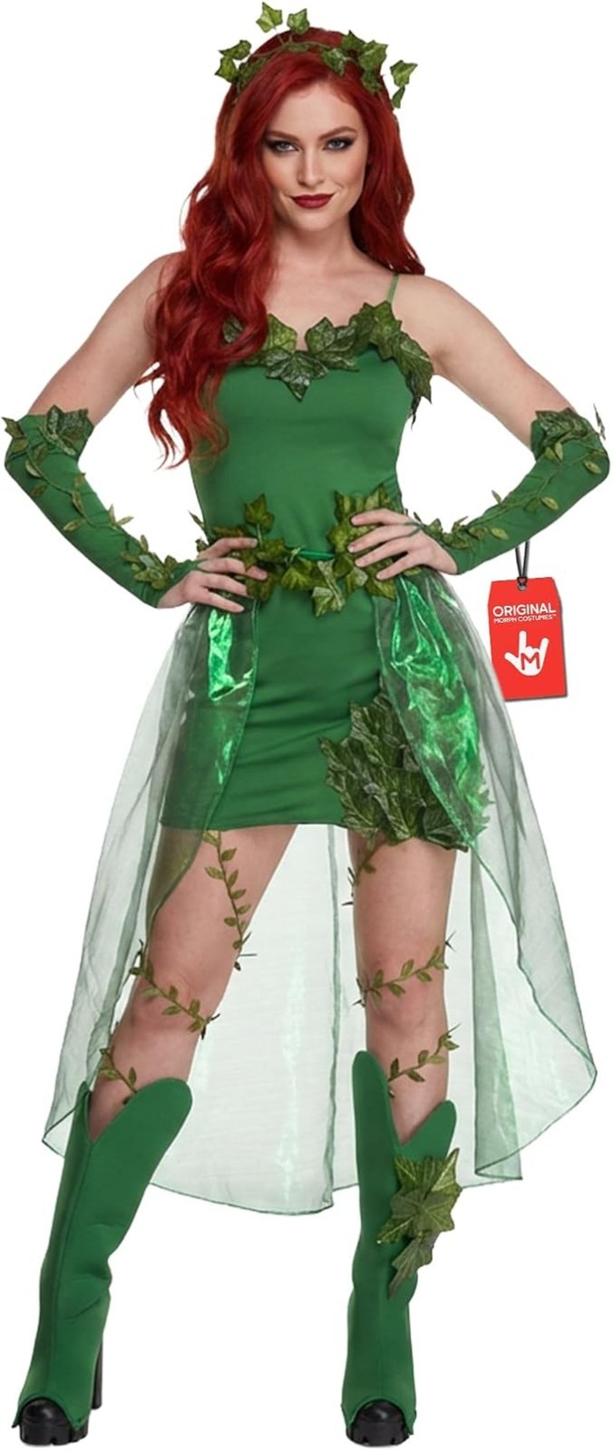 Women`s Deluxe Green Ivy Costume Ladies Poison Villain Halloween Dress S - XL Women`s Deluxe Green Ivy Costume Ladies Poison Villain Halloween Dress S - XL
