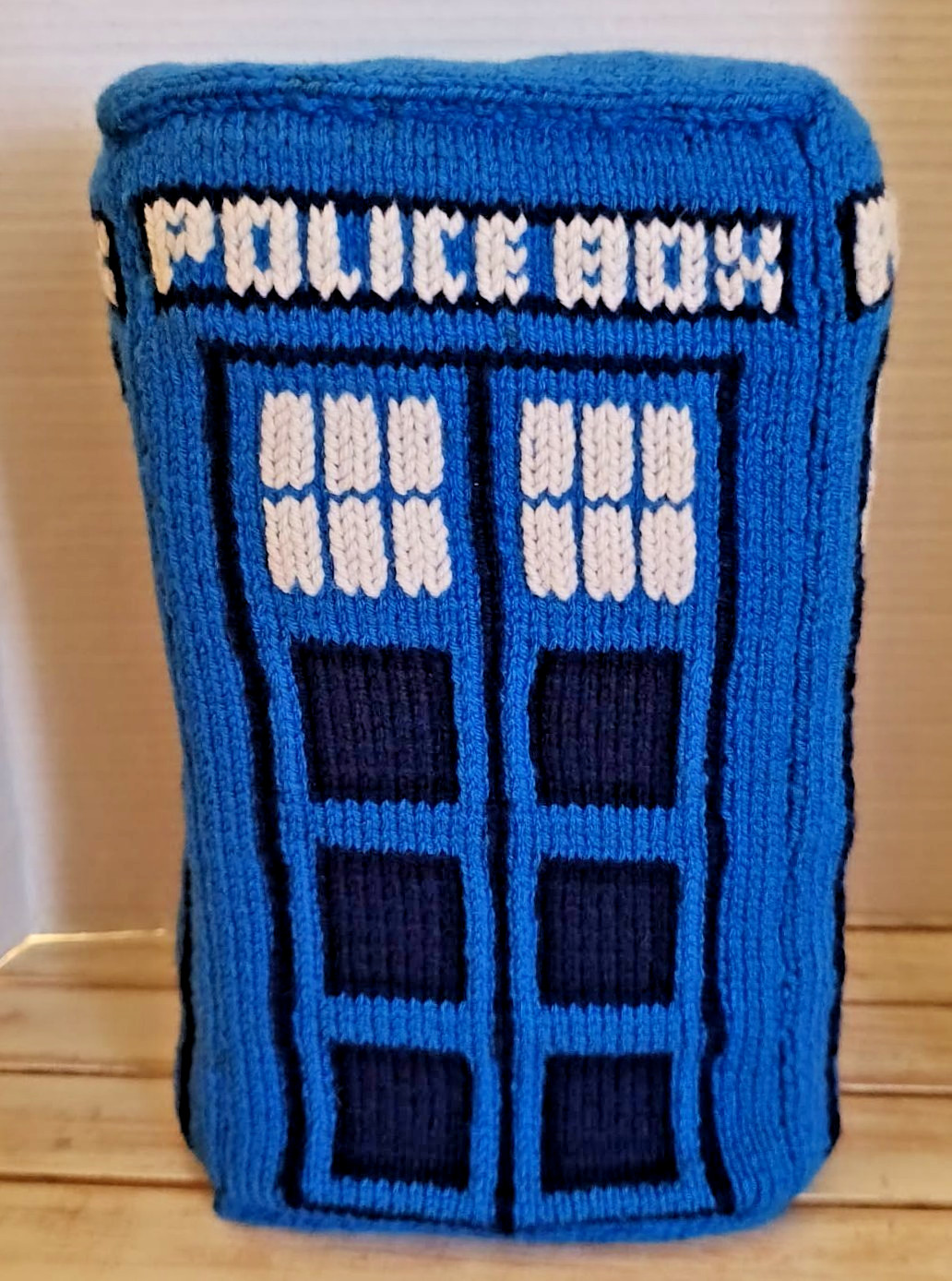 VINTAGE DR. WHO  CROCHET/STUFFED TARDIS PILLOW/BBC PUBLIC CALL BOX  13