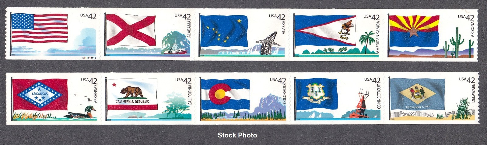 US Postage 2008 - Flags of Our Nation Set #1 Self-Adhesive, Sc 4273 - 4282, MNH